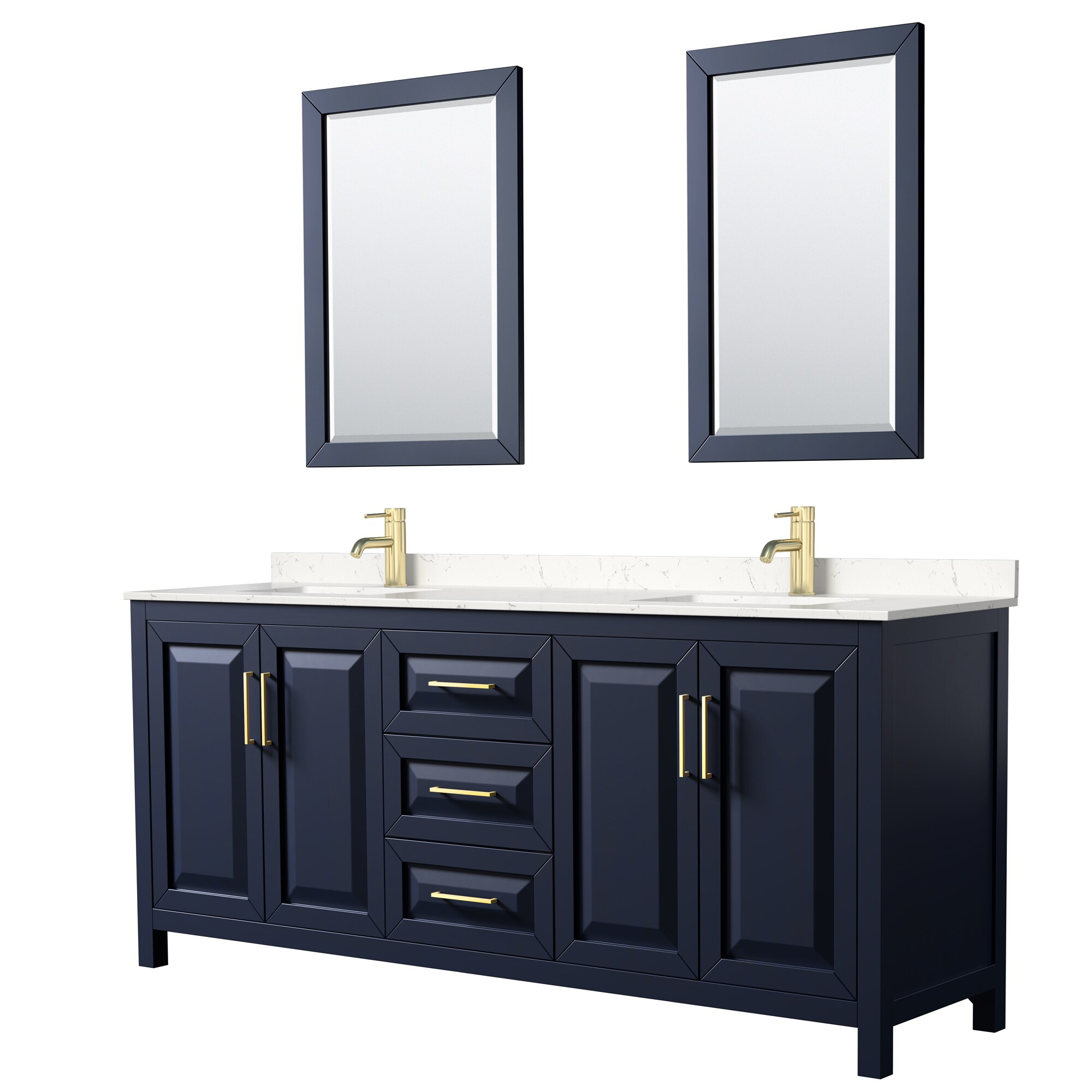 Wyndham Collection WCV252580DBLC2UNSM24 Daria 80-in Dark Blue with Brushed Gold Trim Undermount Double sink Bathroom Vanity with Carrara Cultured Marble Cultured marble Top (Mirror Included)