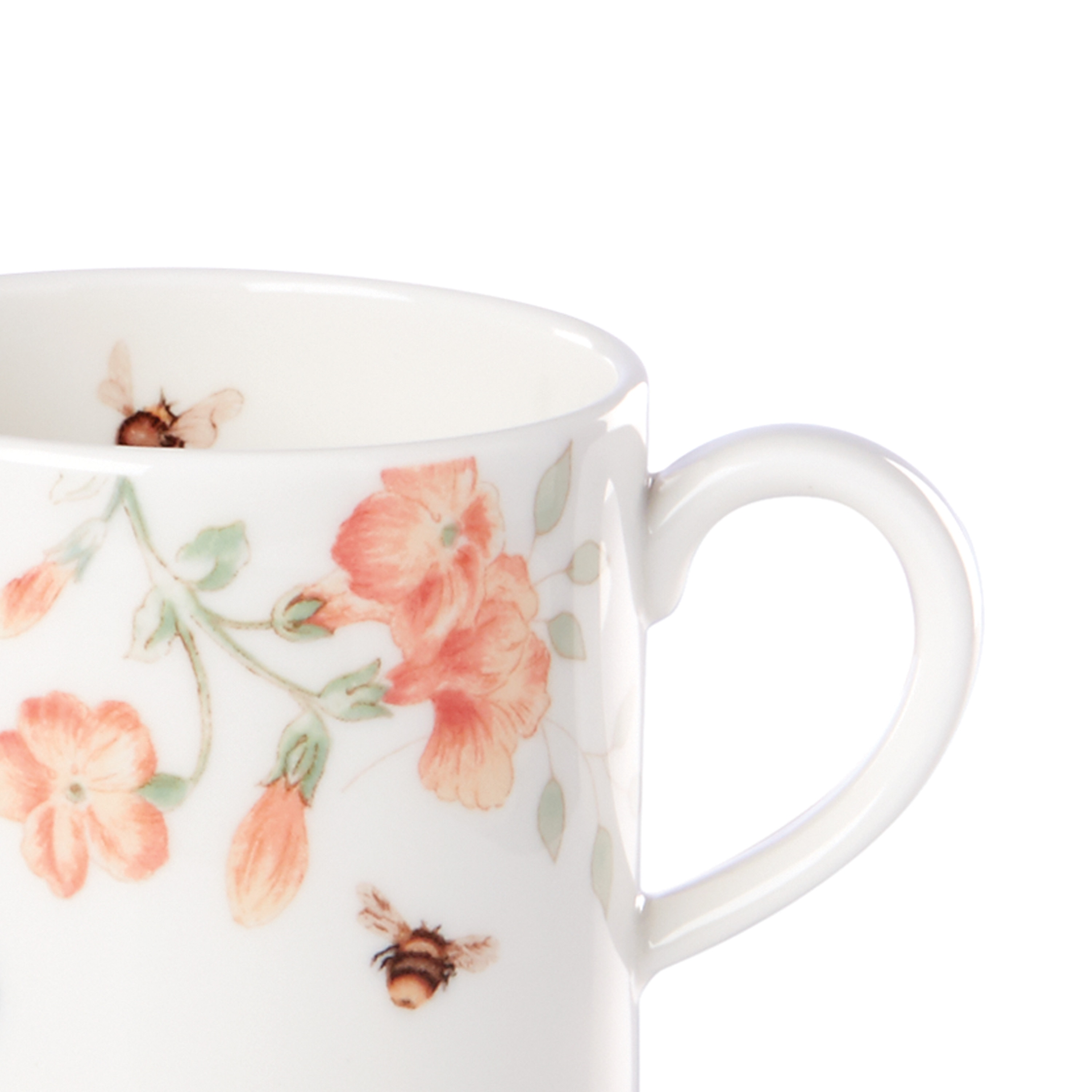 White Ceramic Butterfly and Floral Stacking Mug Set