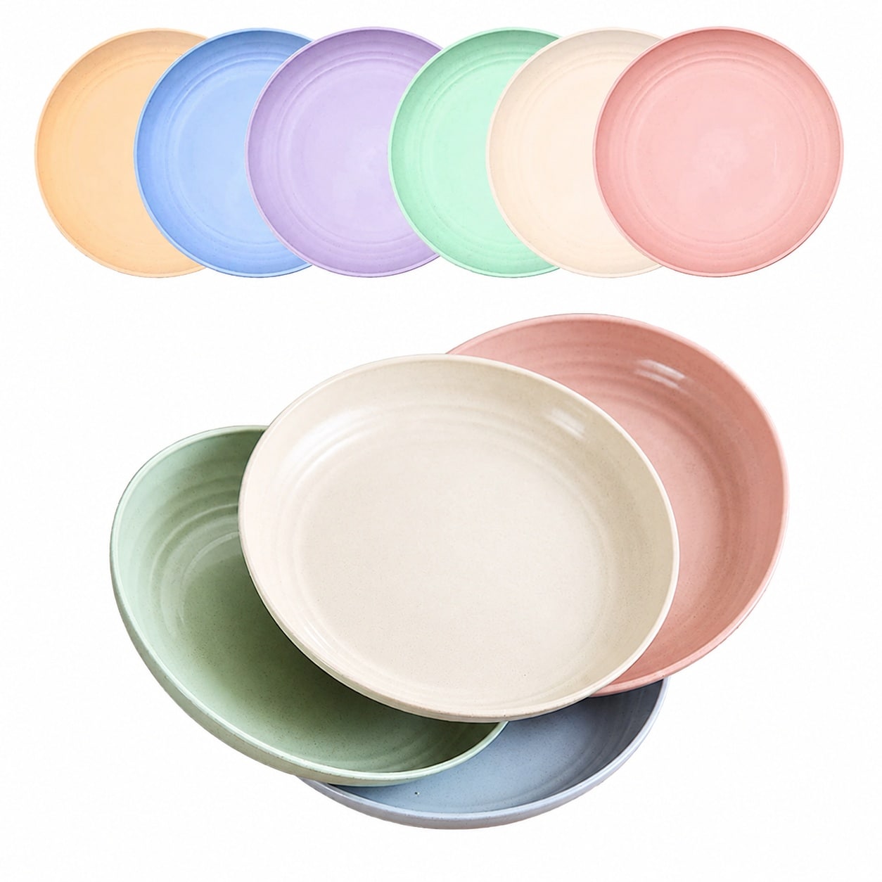 Aoibox  Assorted Color 6 9 in Wheat Straw Fiber Deep Reusable Salad and Dessert Plates Set of 6 Salad Dessert Plates