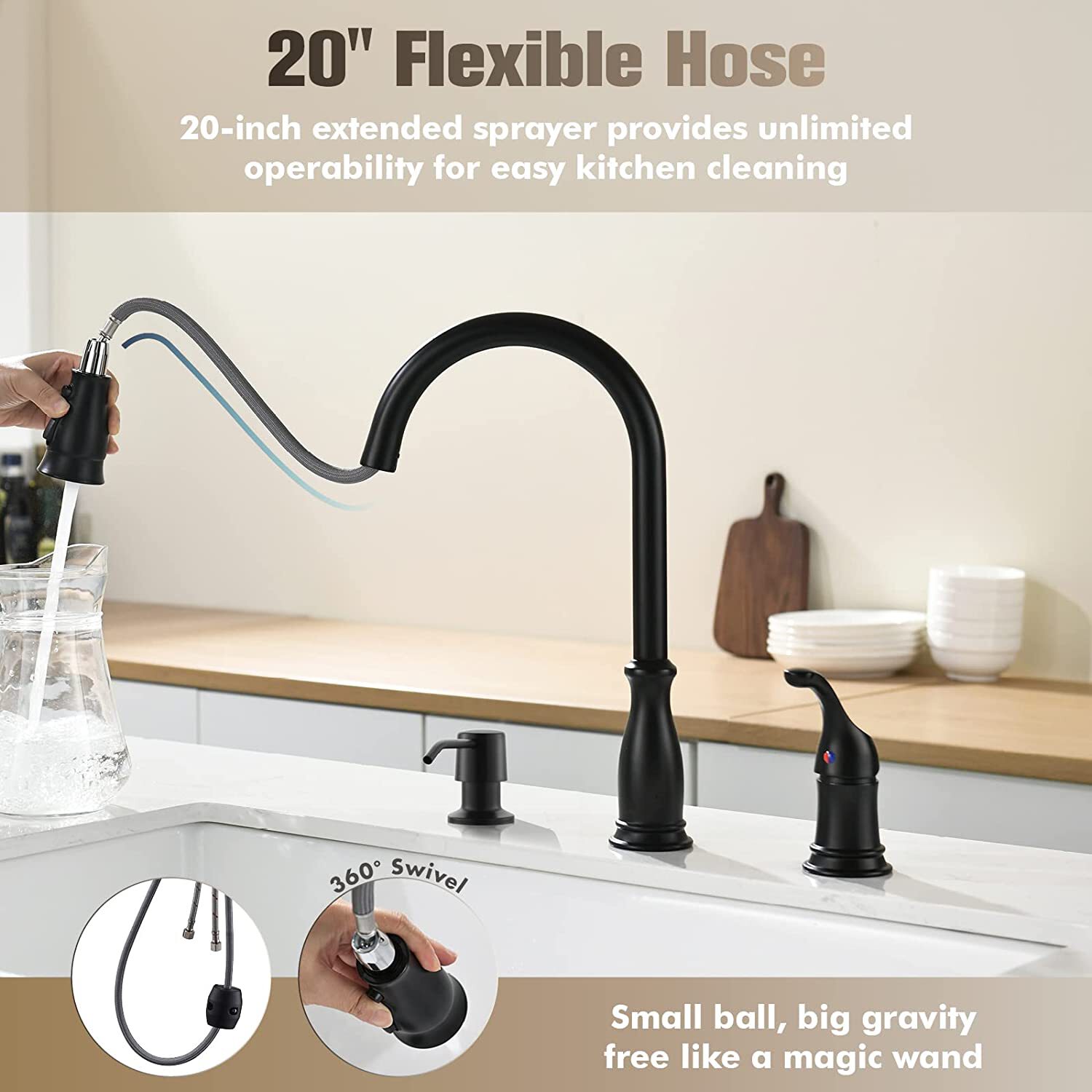 APPASO Matte Black Single Handle High-arc Kitchen Faucet with Sprayer ...