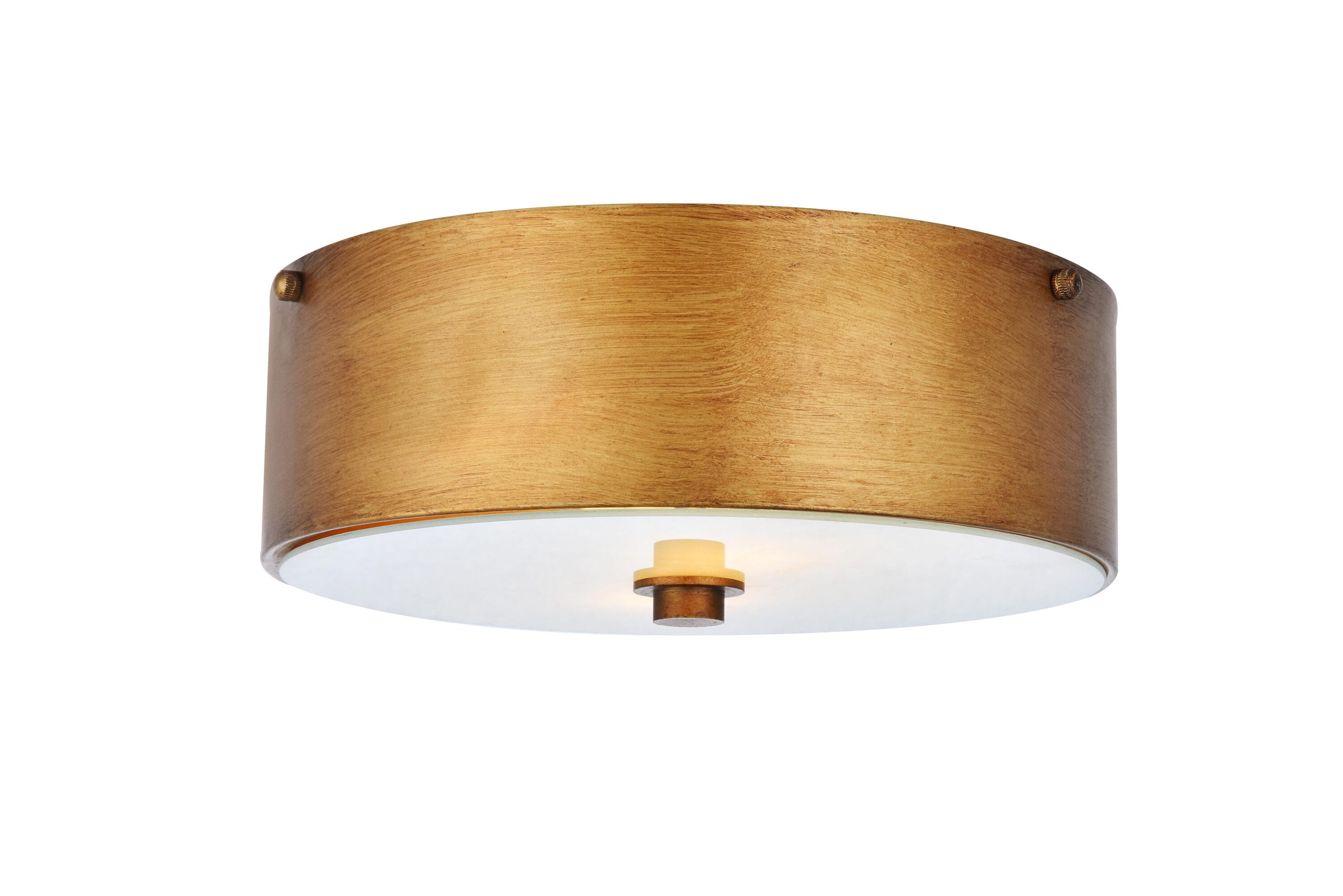 Hazen Vintage Gold 12" Frosted White Glass Drum Flush Mount