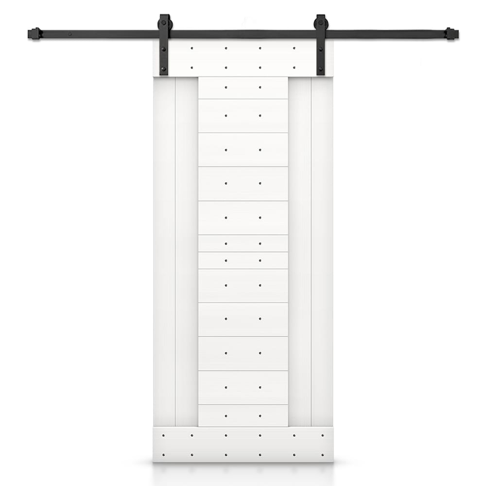 CALHOME SMK-96+DIY-N3-38W2 38-in x 84-in Pure White Pine Wood Solid core Single Barn Door (Hardware Included)