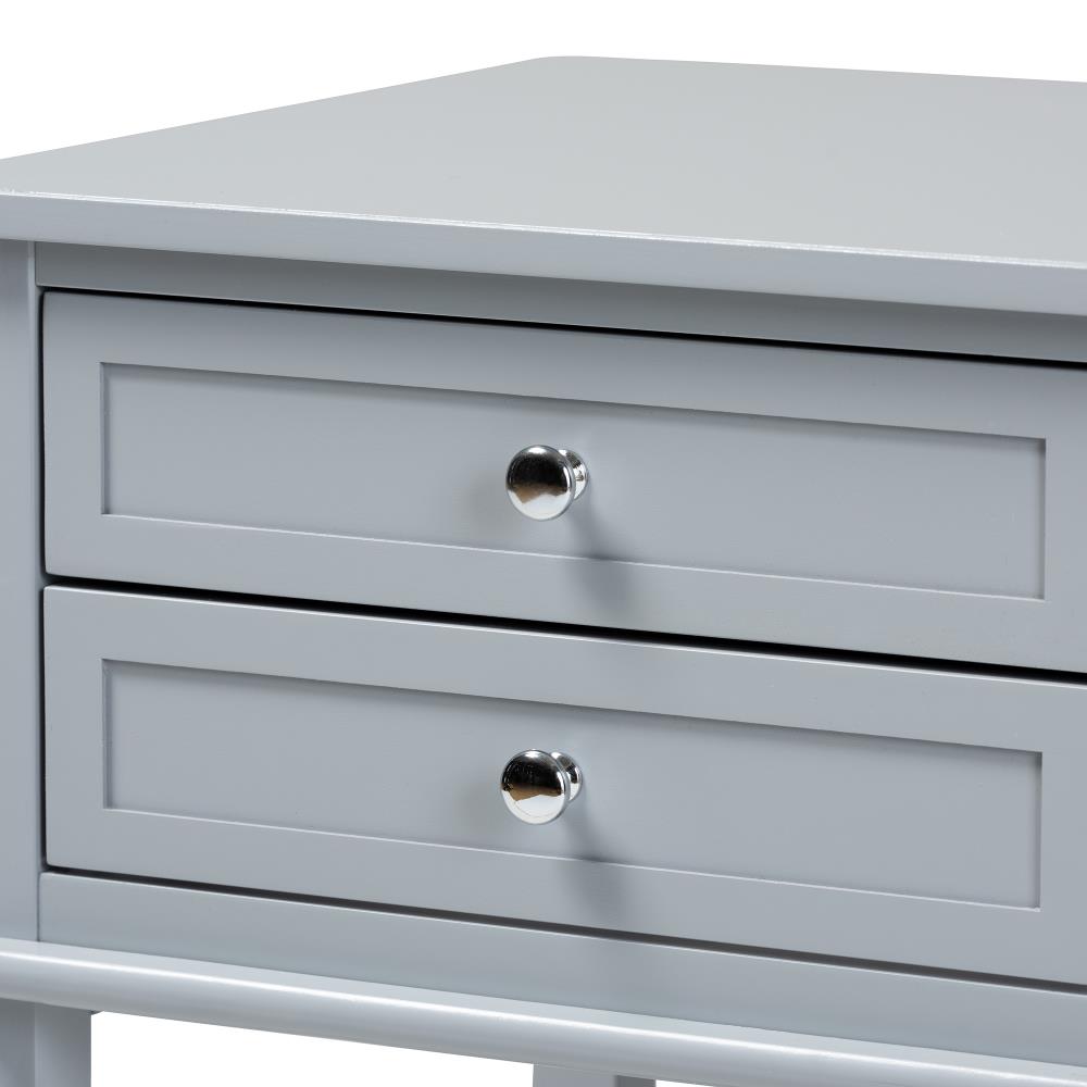 Willow Light Grey 2-Drawer Wood Nightstand with Silver Knobs
