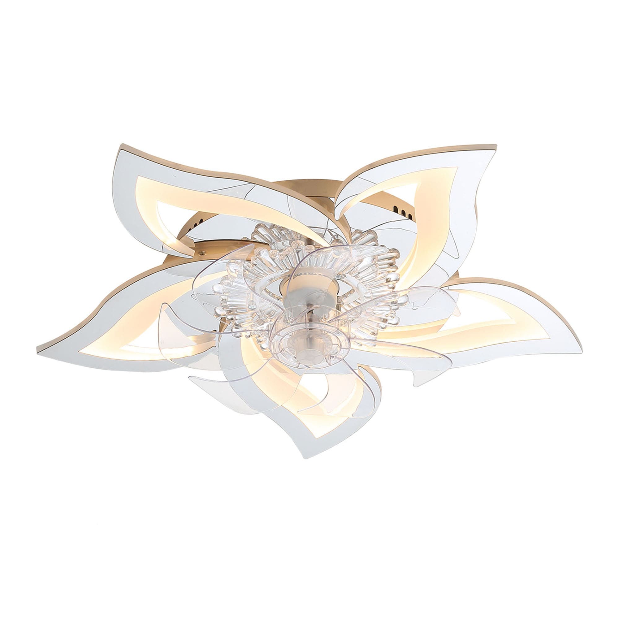 SINOFURN SYD120004SL 27-in Color-Changing Integrated LED Flush Mount Smart Silver with Finished Blades Fandelier Ceiling Fan With Light - Remote Included ( 7 -Blade )
