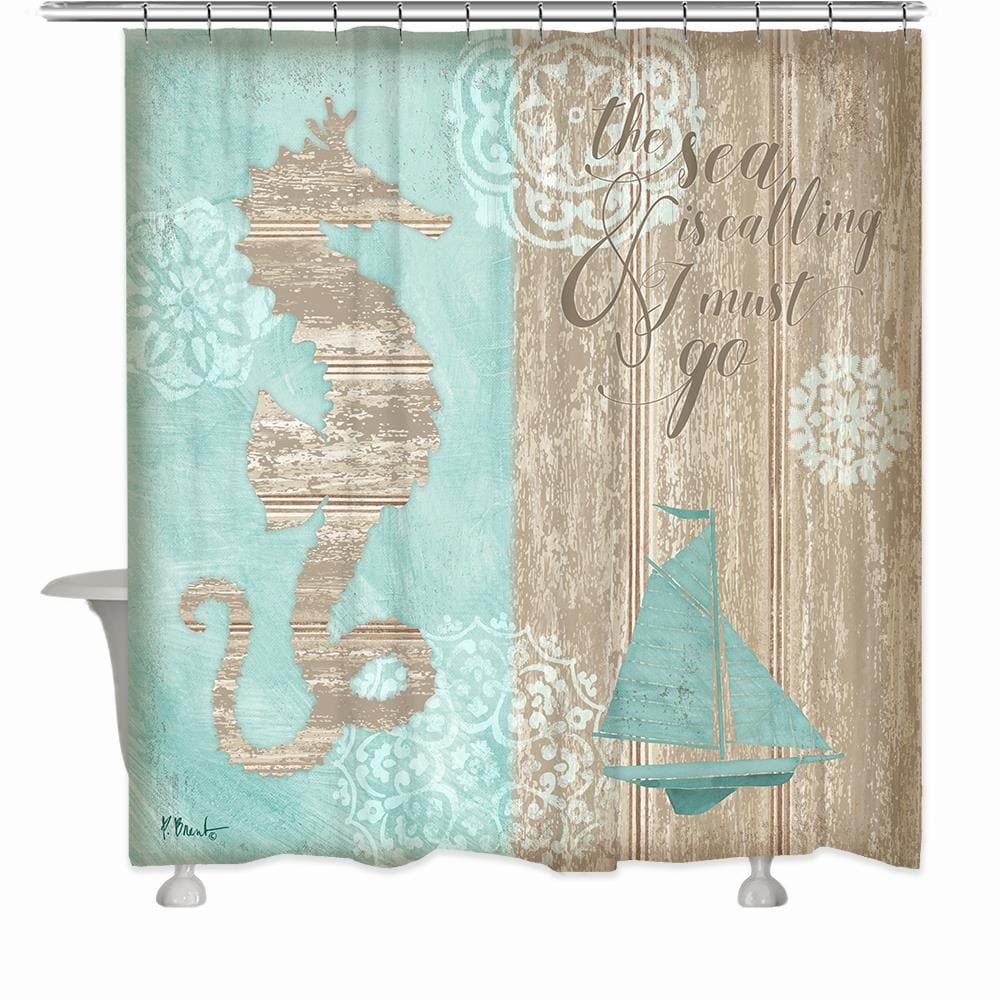 Laural Home 71-in L Beach Boardwalk Graphic Print Polyester Shower Curtain