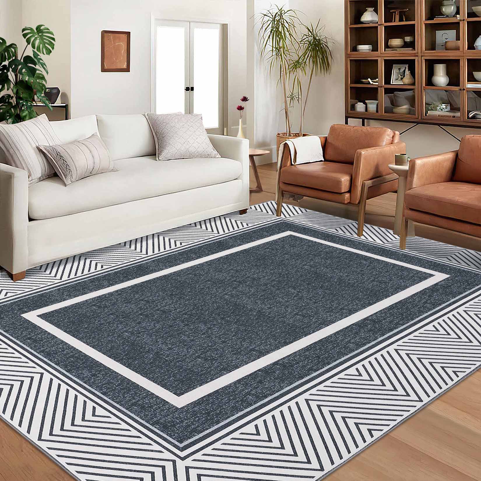 Garvee YXY-LO-PHO-134WAVYD 8 x 10 (ft) Loomed Polyester Dark Gray Rectangular Indoor Geometric Mid-Century Modern Machine washable Area rug