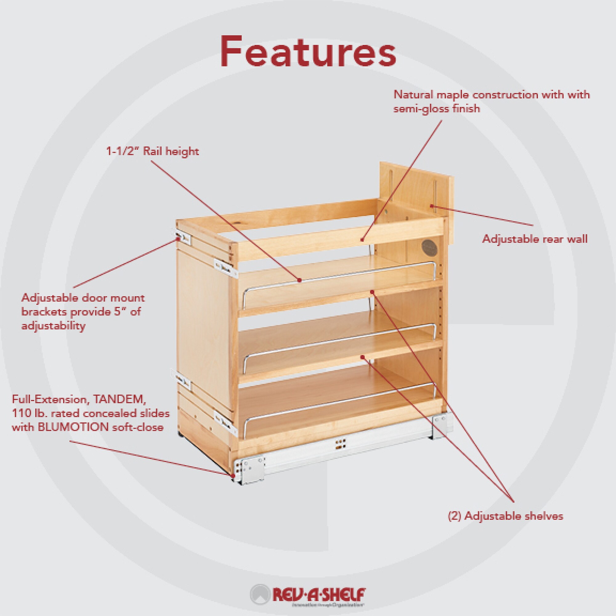 Heavy Duty Appliance Lift with Maple Shelf Soft Close, 11-3/4 X 20 X 1-3/8  in