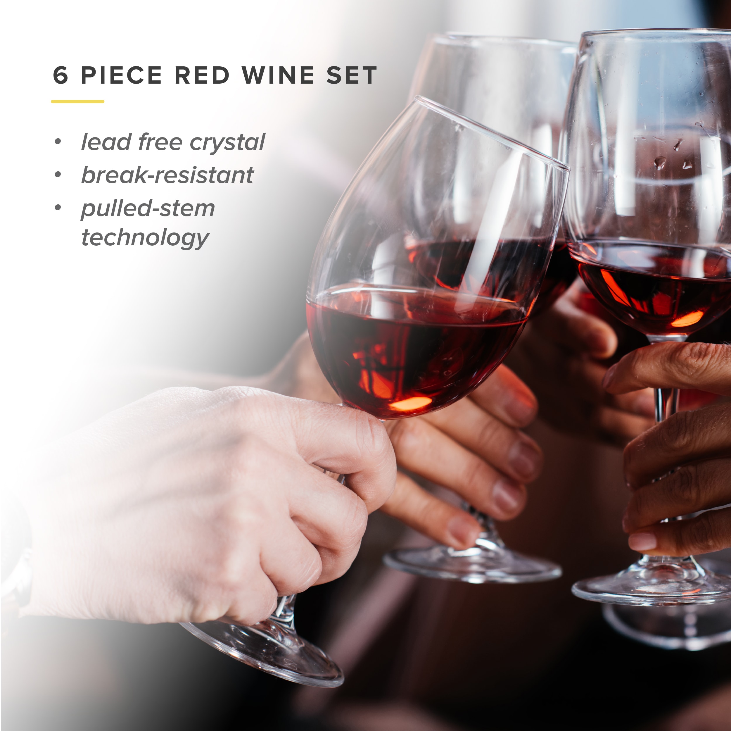 Set of 6 Clear Lead-Free Crystal Red Wine Glasses