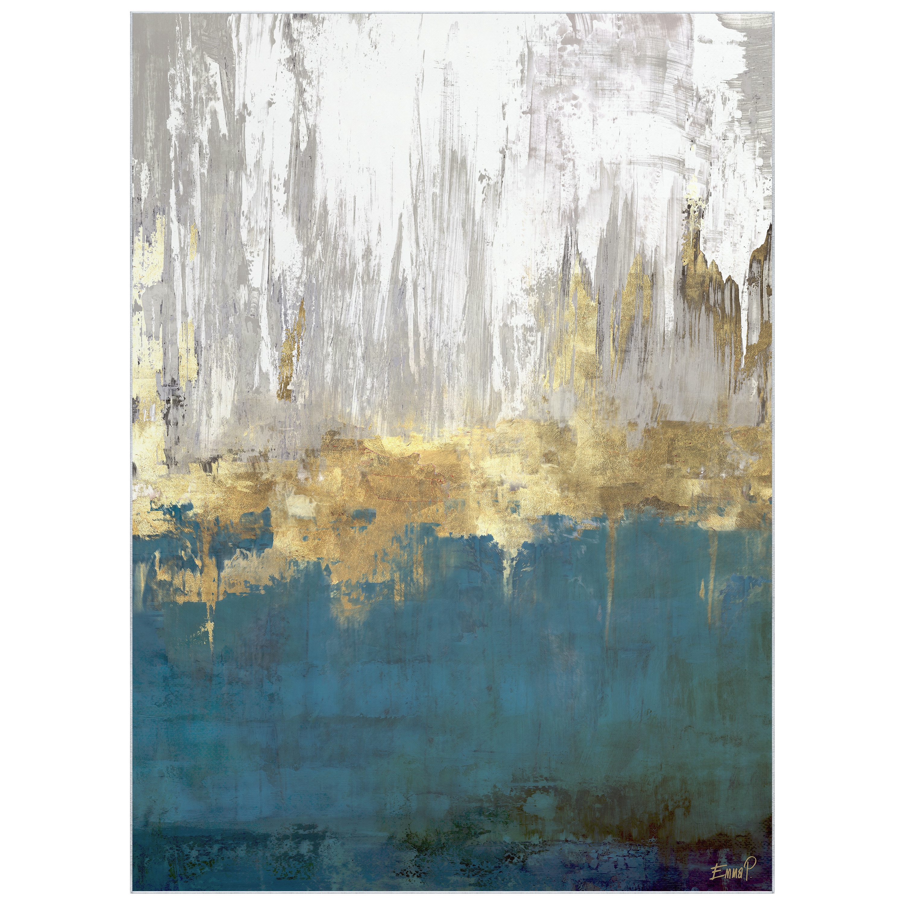 Empire Art Direct TDA-PI293-0810C2 8 x 10 (ft) Blue, Gold, White Rectangular Indoor Abstract Pet Friendly Area rug