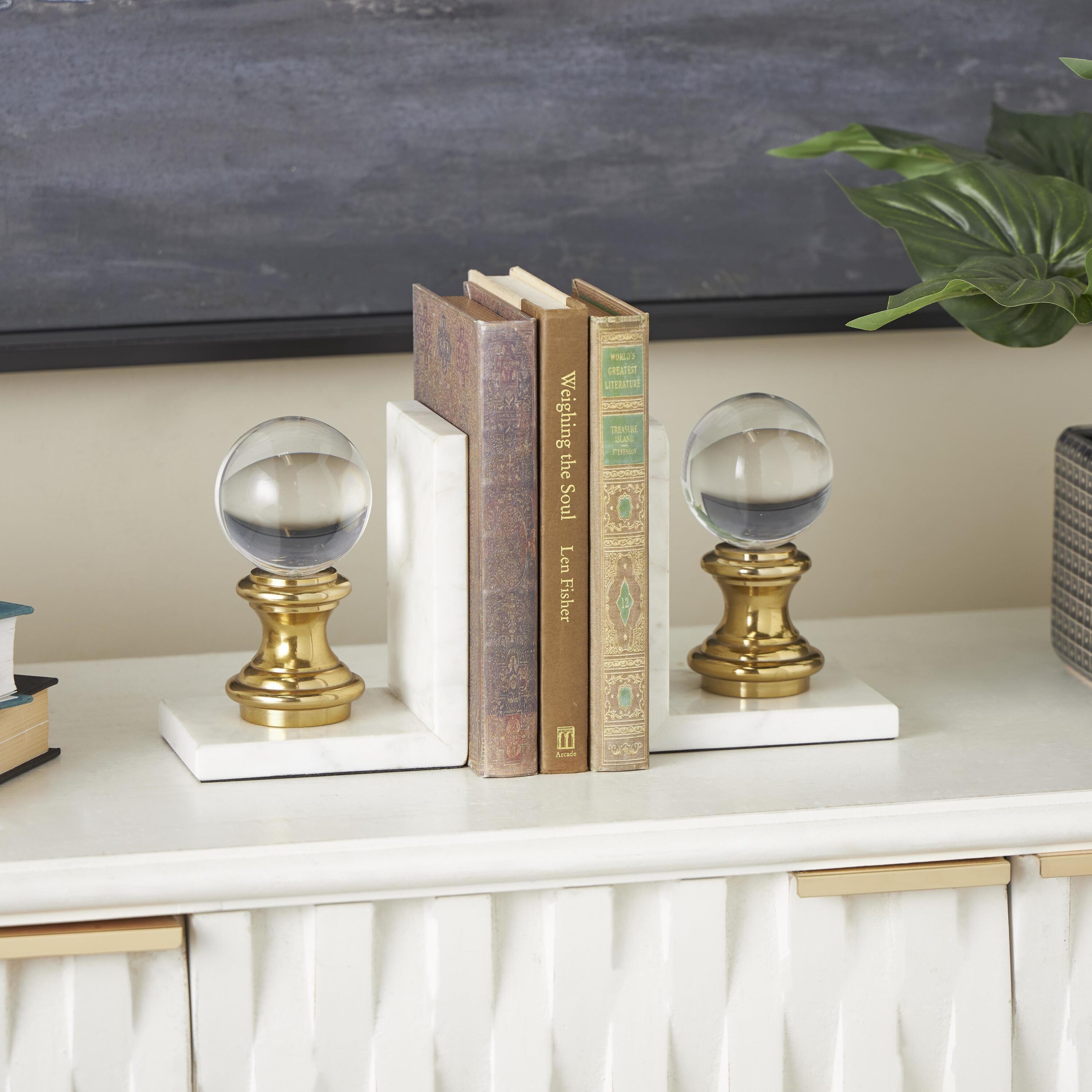 Grayson Lane 822843 2 -Pack White Marble Modern Decorative bookends
