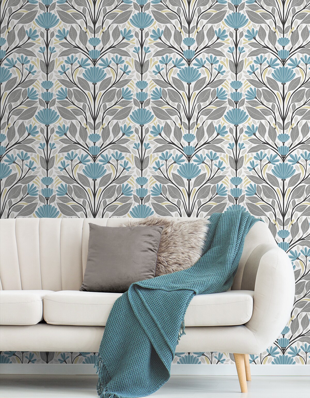 NextWall 30.75-sq ft Blue Patina and Wheat Vinyl Floral Self-adhesive ...