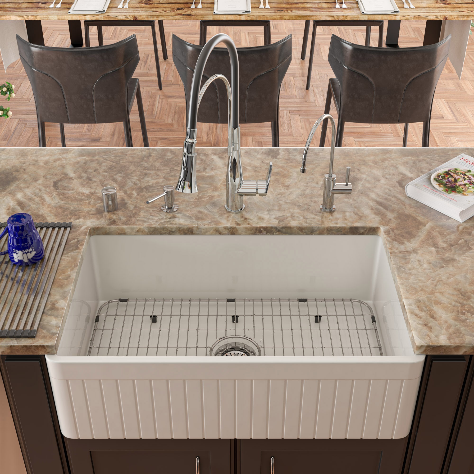 Polished Chrome Pull Down Kitchen Faucet with Black Rubber Stem