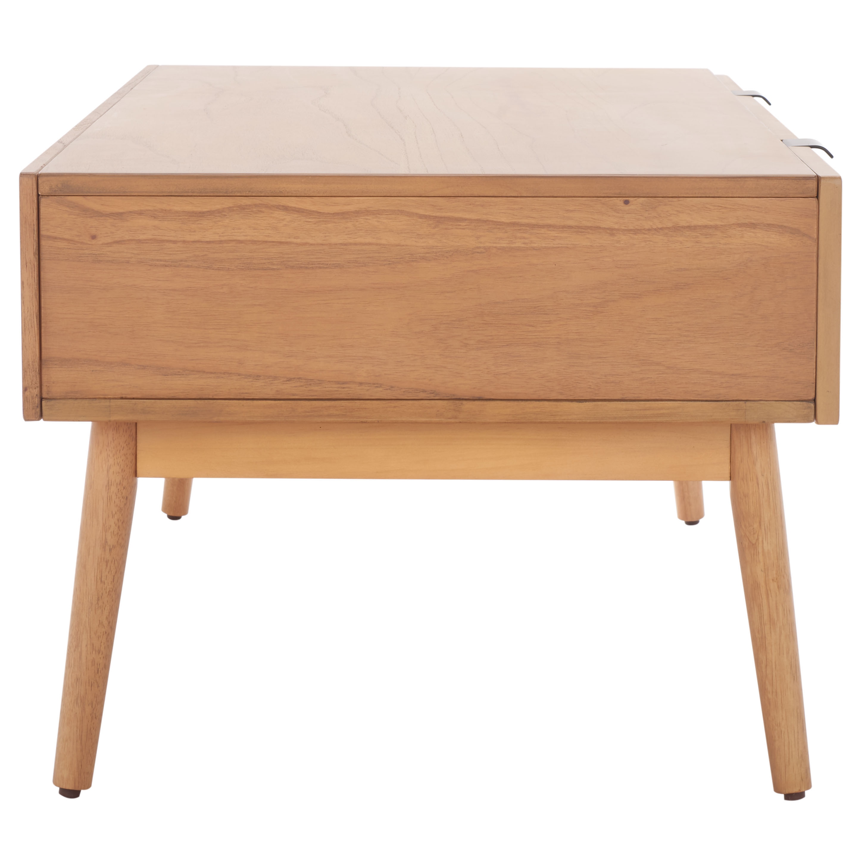Natural Wood Rectangular Coffee Table with Woven Storage Drawers
