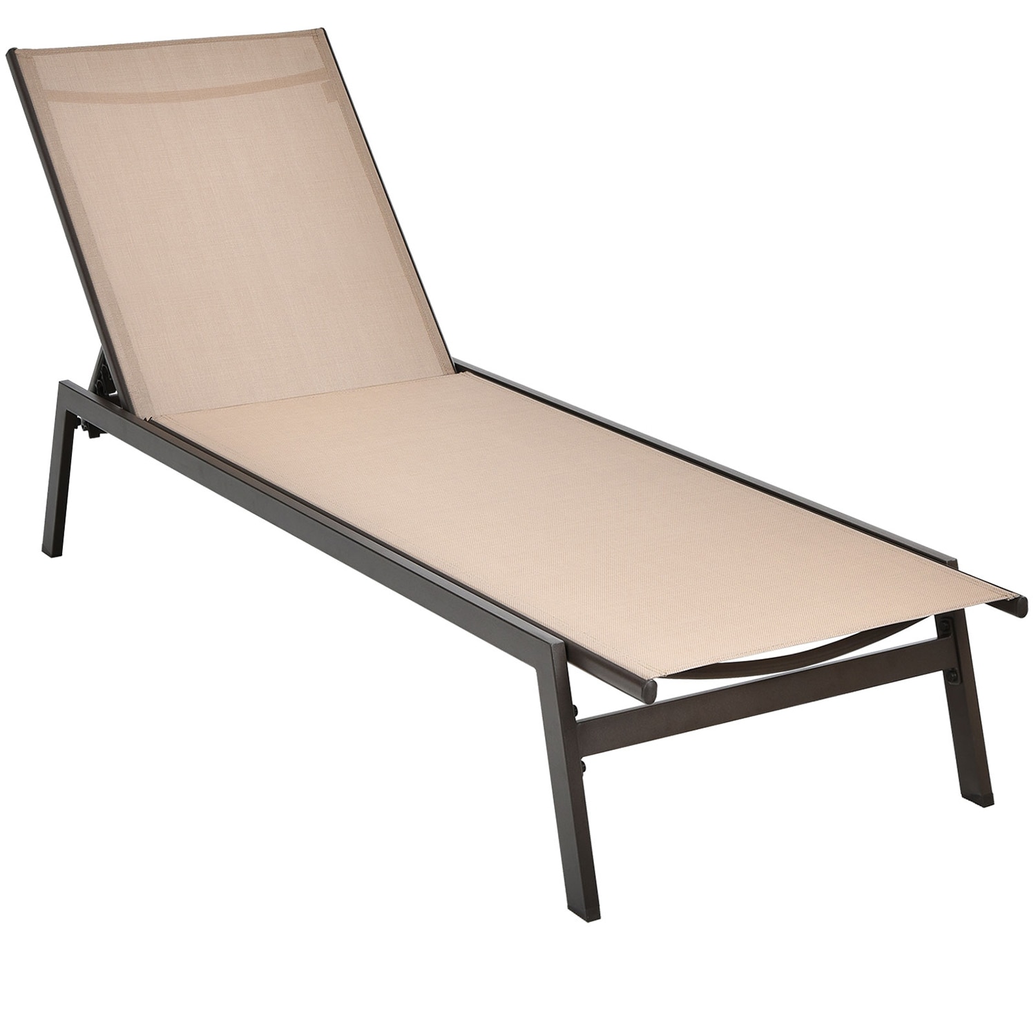 Forclover HYFE-70828CF Patio chairs Brown Steel Frame Stationary Chaise Lounge Chair with Tan Solid Seat
