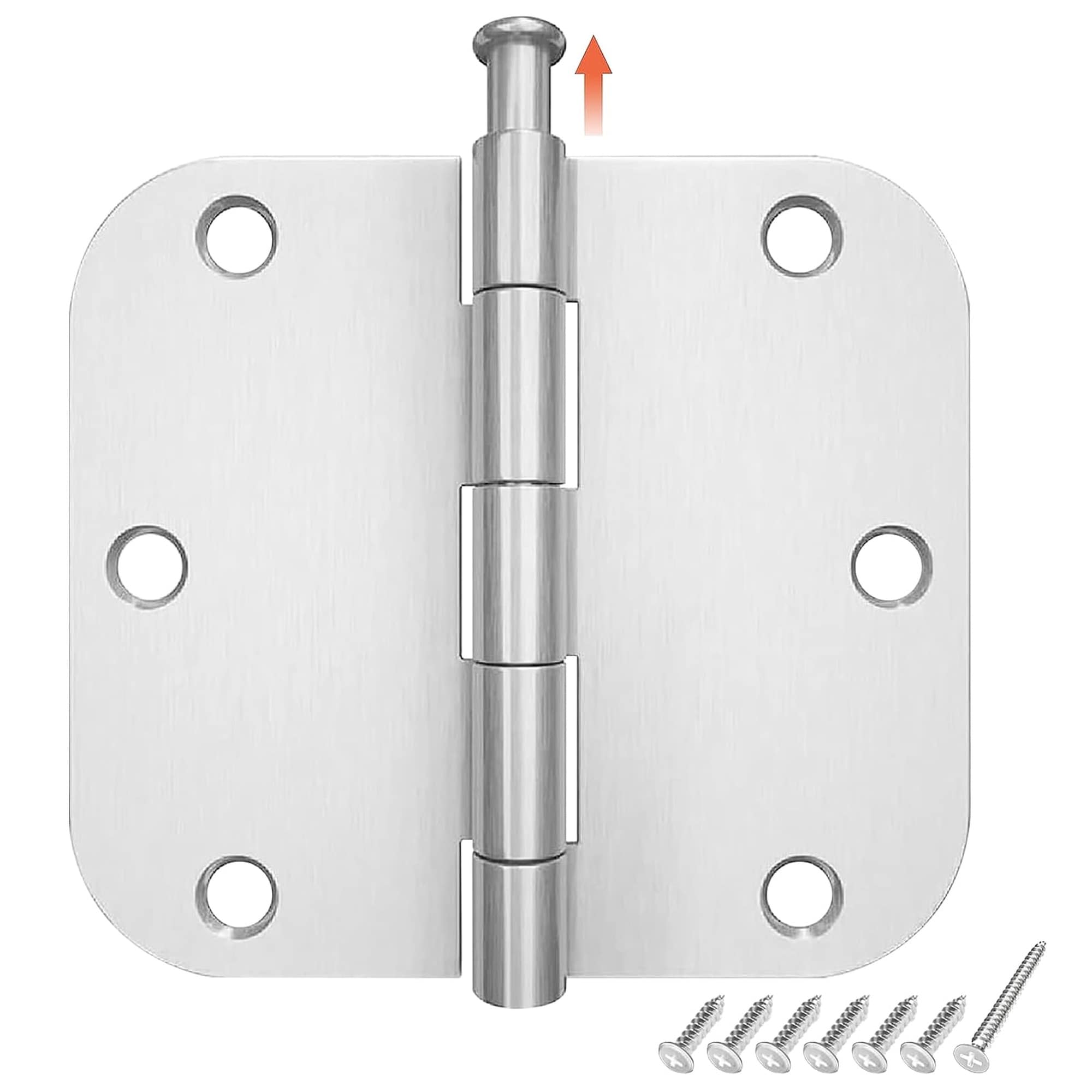 Angel Sar 30 Pcs 3.5 x 3.5 in Rounded Door Hinges Brushed Nickel with 0.625 in Radius Satin Interior Hardware for Doors