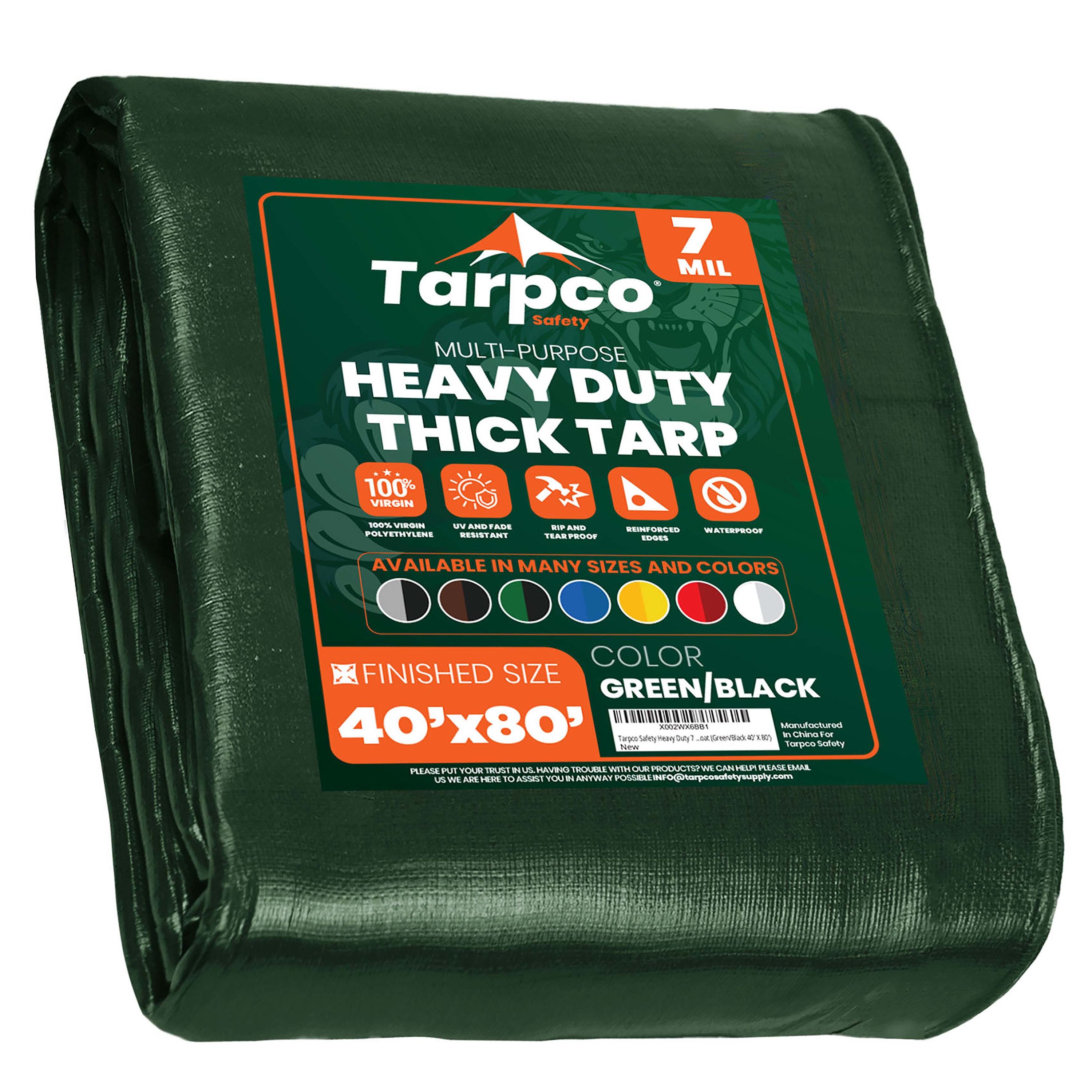 Tarpco Safety TS-203-40X80 40-ft x 80-ft Green Waterproof Commercial Polyethylene 7-Mils Tarp