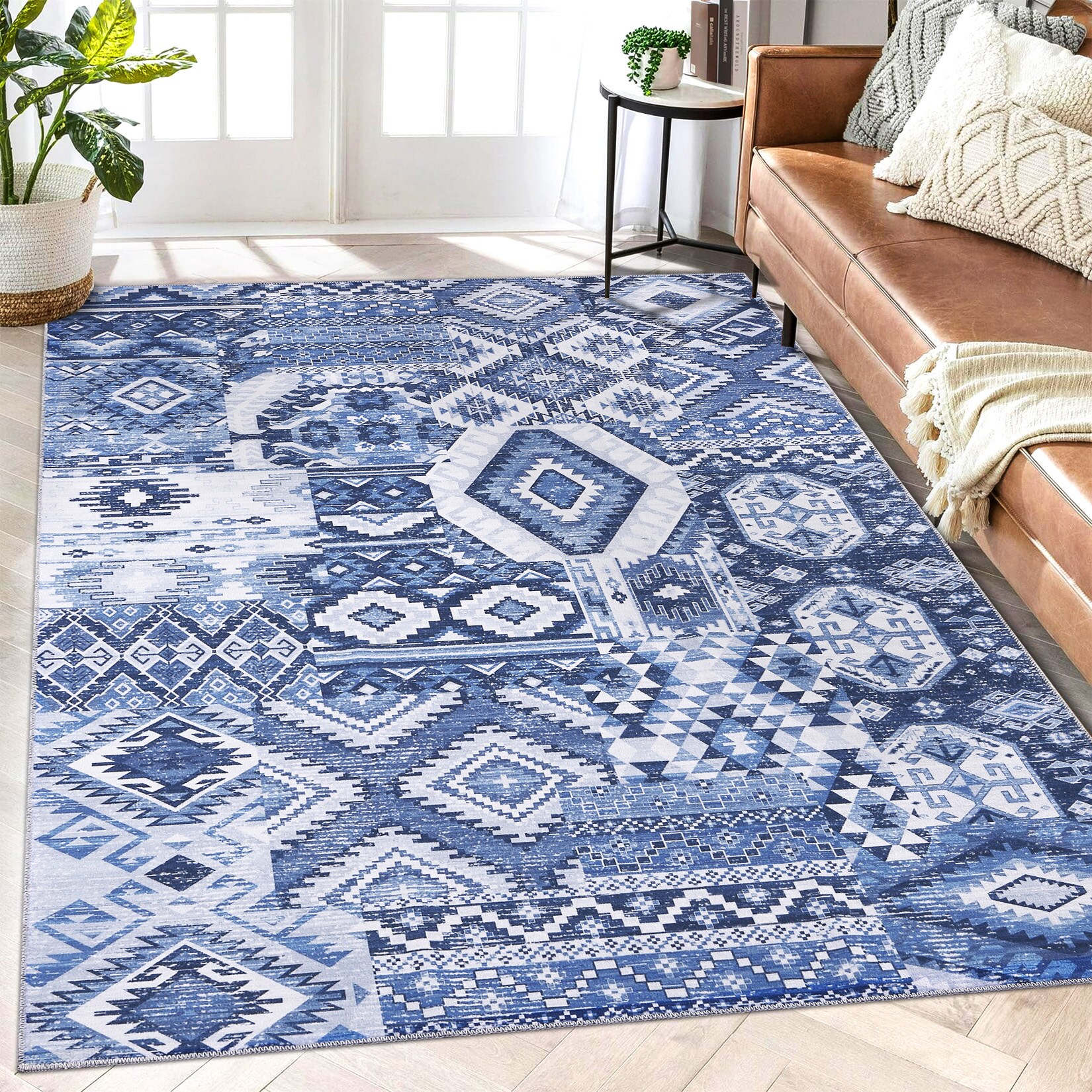 Garvee YXY-LO-PHO-0ZW1H2WW 5 x 7 (ft) Loomed Blue Rectangular Indoor Tribal Vintage Machine washable Pet Friendly Area rug