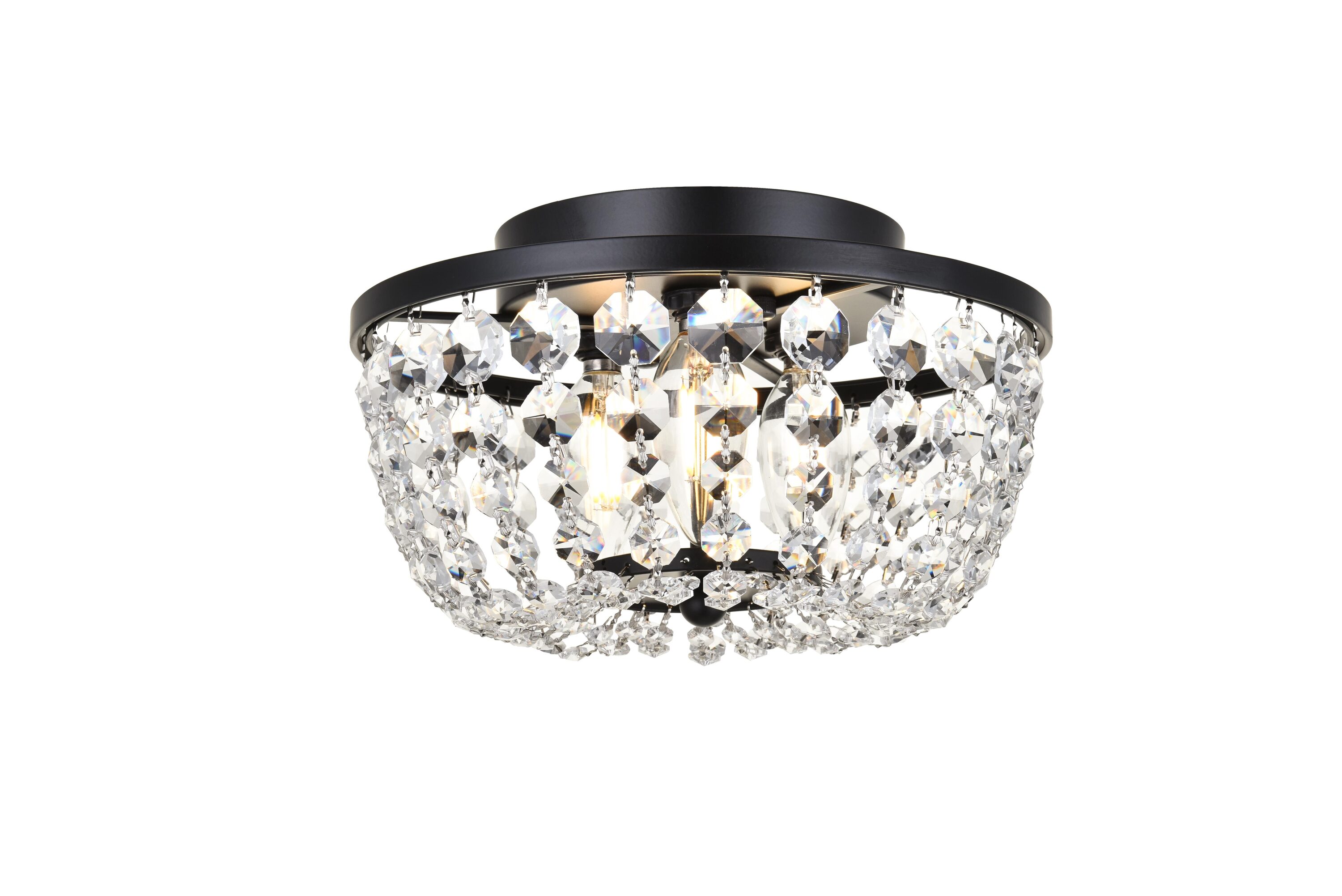 Cora 10-Inch Black Iron and Crystal Flush Mount Light