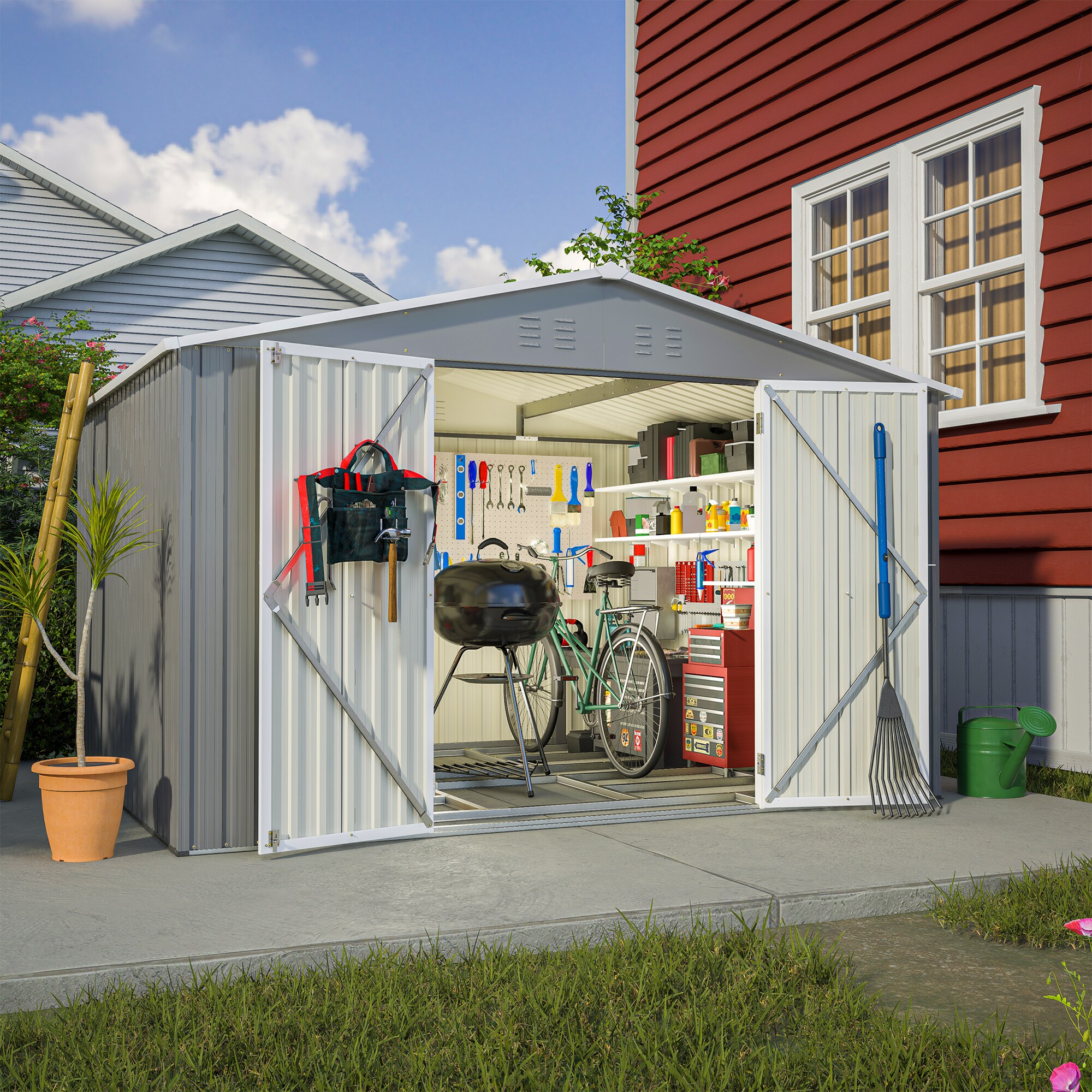 GDFStudio 323107 Maloa Metal Tool Storage Shed 10x8 Gray