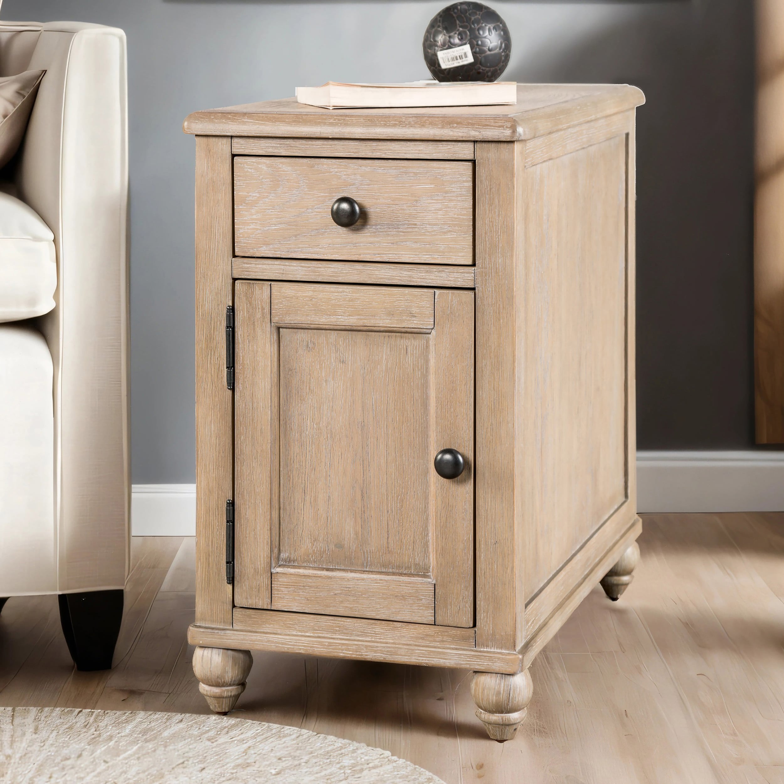 Furniture of America IDF-49000AK-T Carrin 14-in W x 24-in H Light Washed White Wood Rectangular Farmhouse End Table with Storage Assembly Required