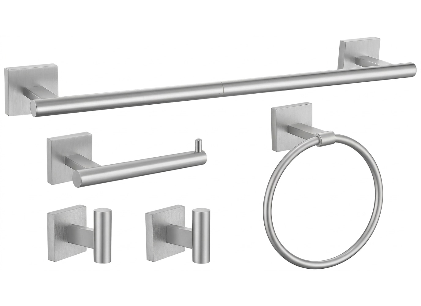 Etokfoks  5 Piece Bathroom Hardware Set with Towel Bar Towel Ring Toilet Paper Holder 2 Hooks in Brushed Nickel
