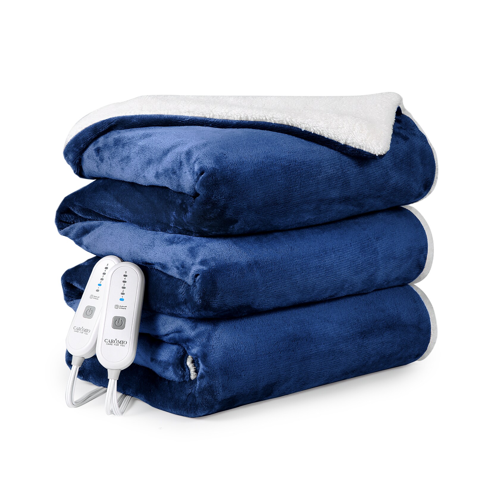 Qeetex Electric Blanket King Size 90 x 100 Large Thickened Sherpa Heated Blanket King with Dual Control 5 Heating Levels and 10 Hours Auto Off Machine Washable Fast Heating Blanket King Size Blue