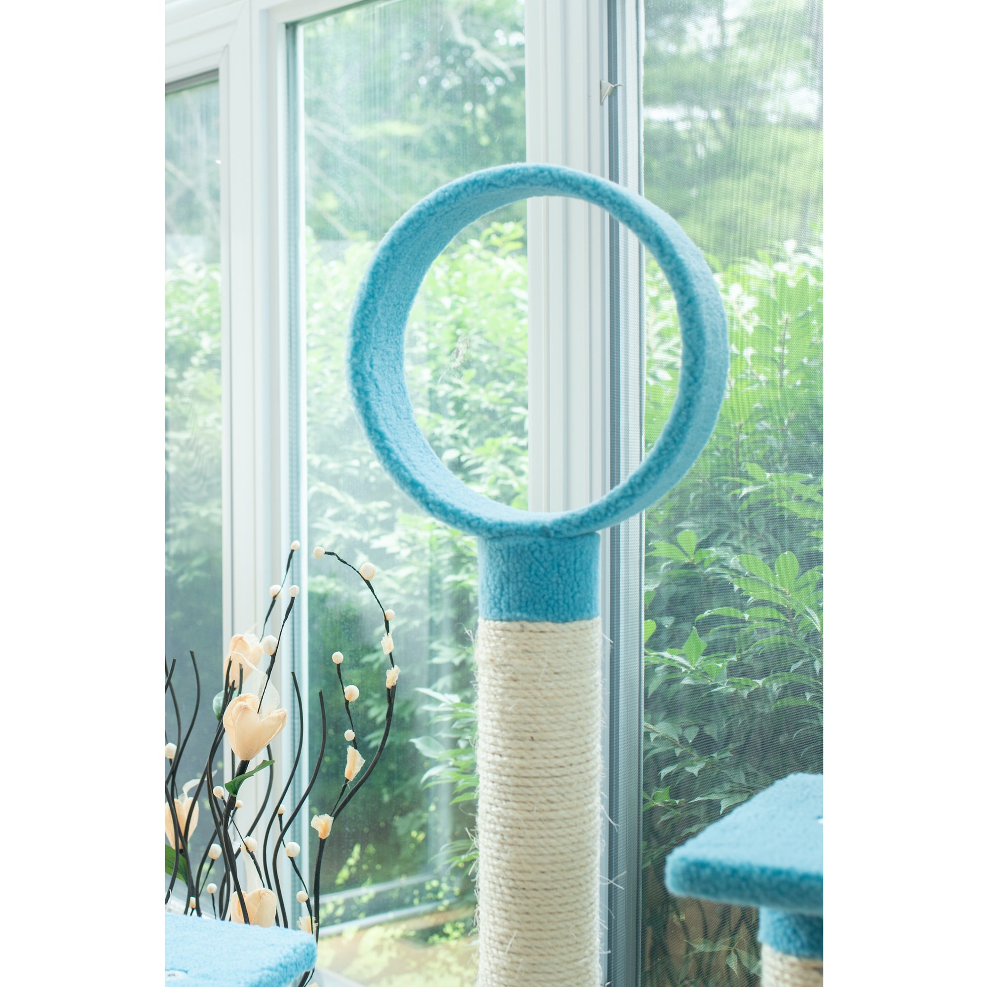 Sky Blue 65-Inch Faux Fleece and Sisal Cat Tree