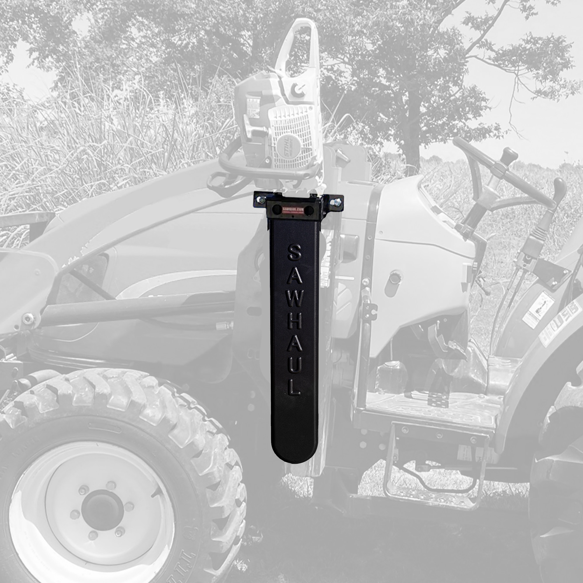 SawHaul SH001CCT-28-L 28-in Universal Chainsaw Carrier Holster Kit, Mounts to Tractor Loader, Pro-Grade Scabbard