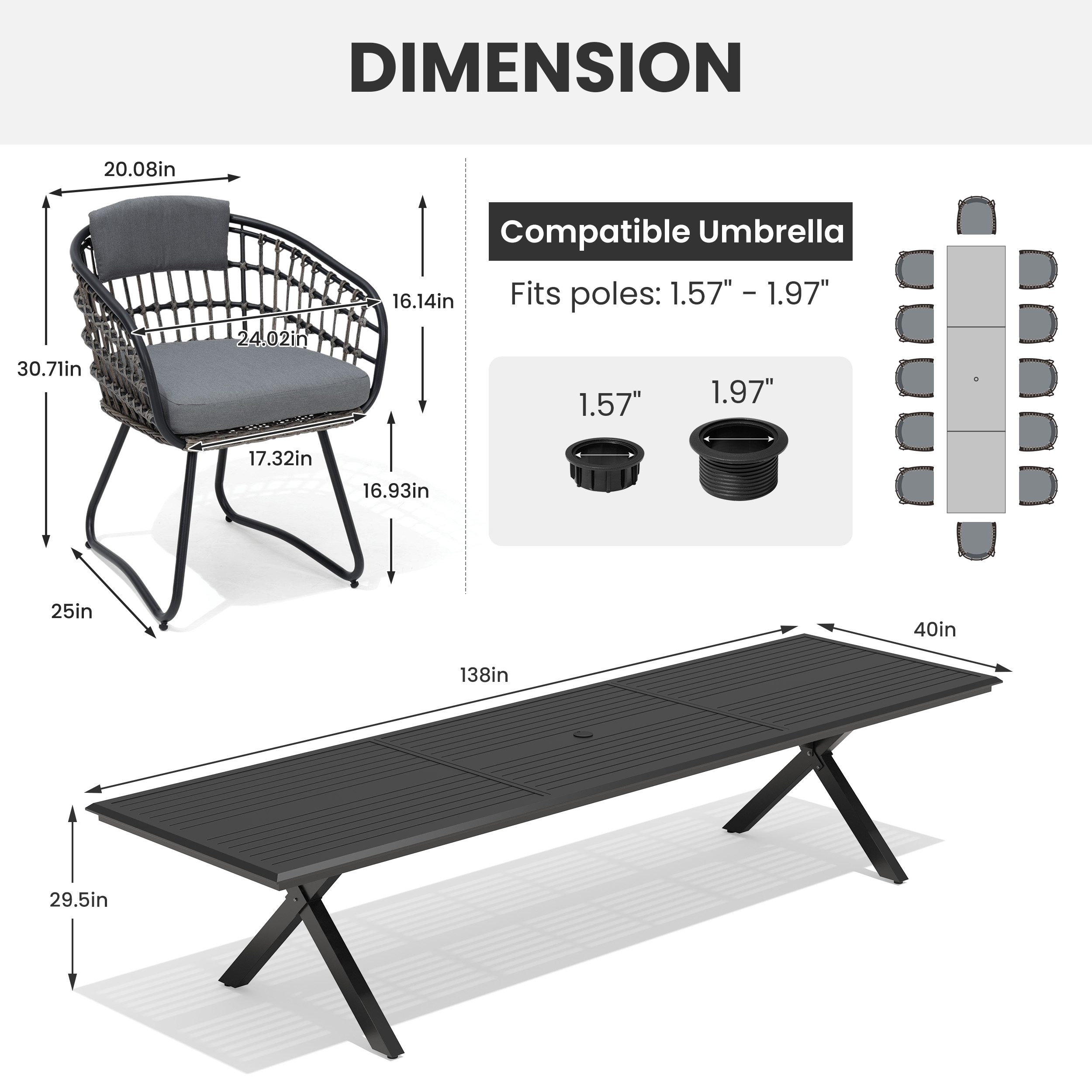Crestlive Products CL-TD7108GRY350-13 Patio-Dining-Sets - View #3
