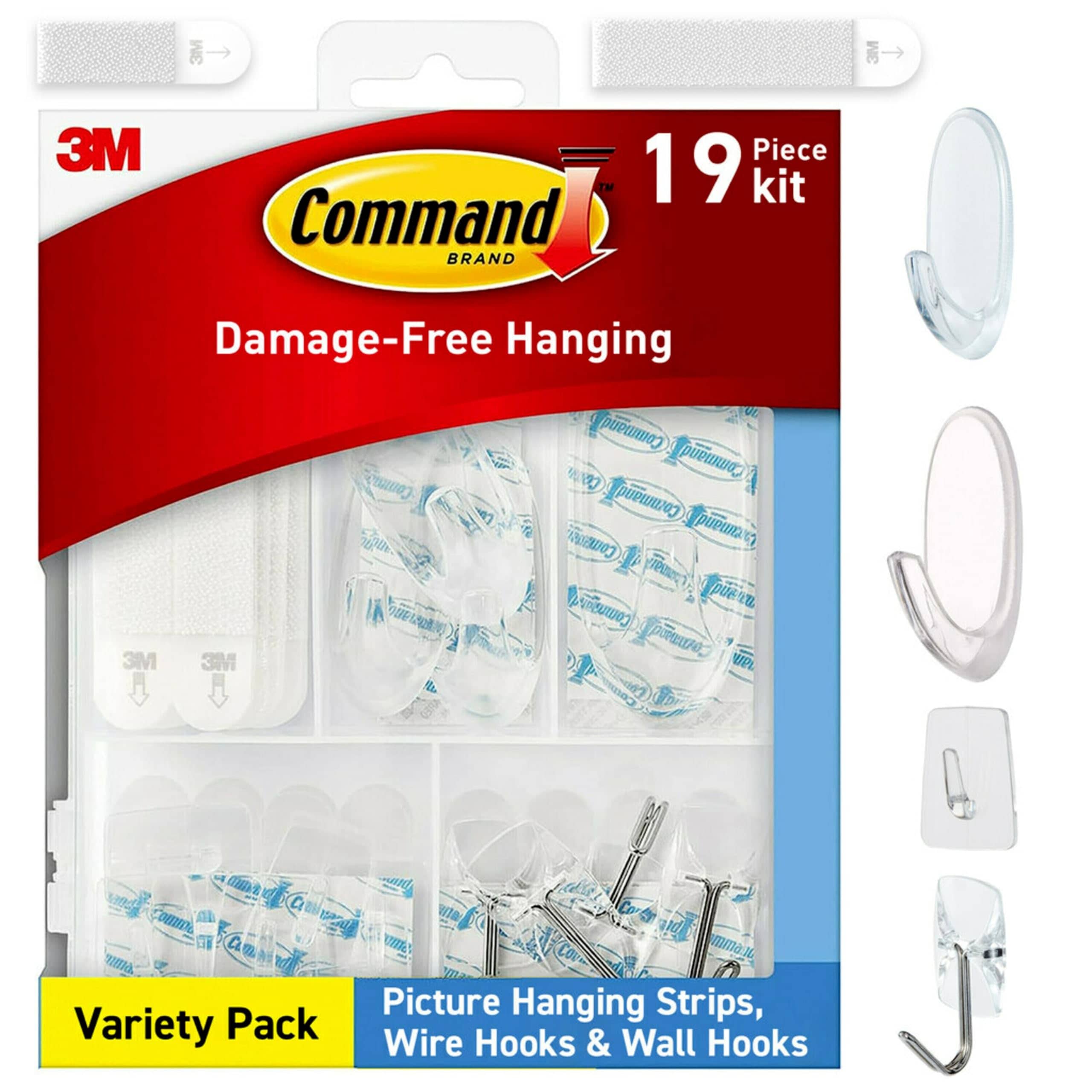 3M  Command Clear Adhesive Hooks Assorted Sizes Pack of 53