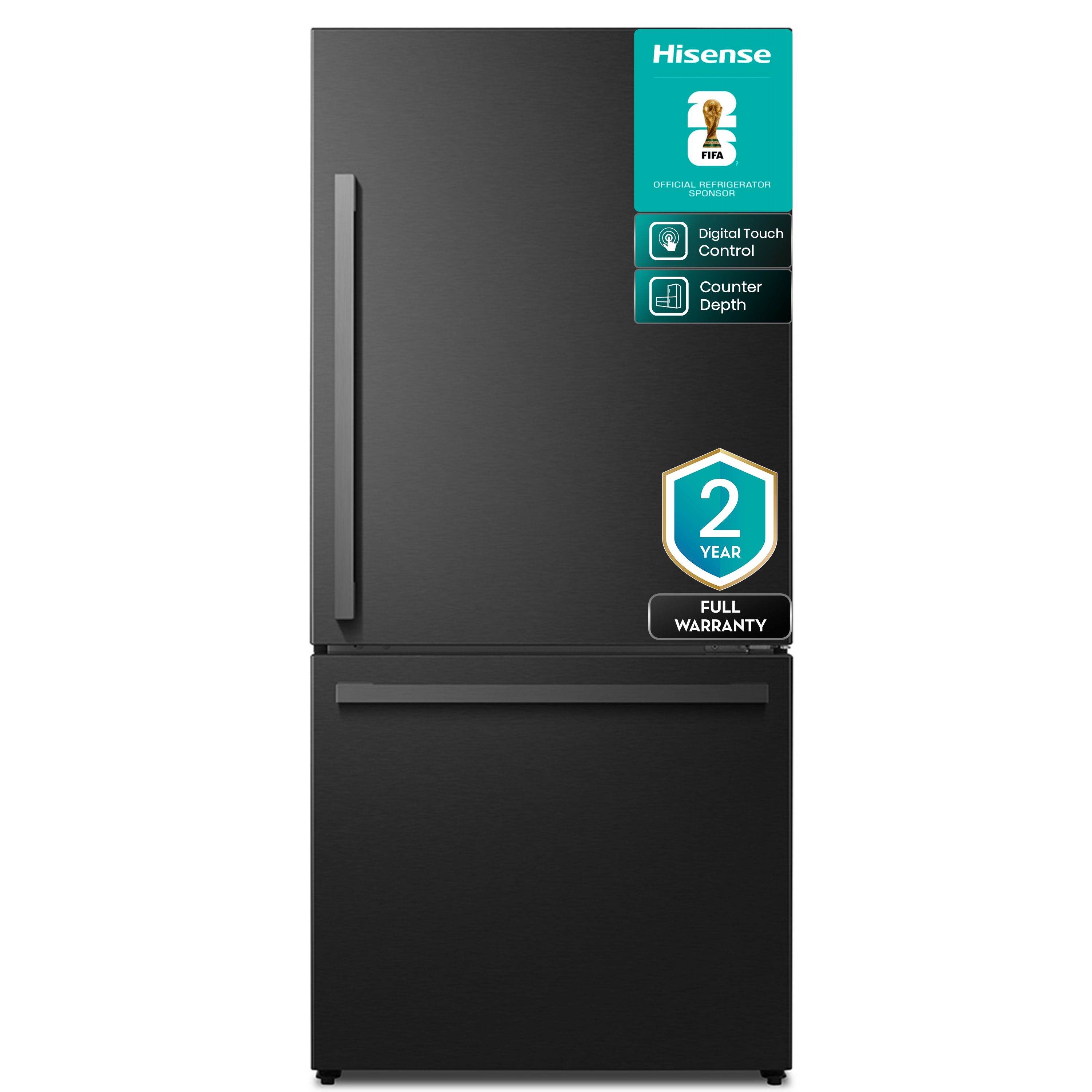 Hisense HRB171N6ABE 17.2-cu ft Counter-Depth 32-in Wide Bottom-Freezer Refrigerator Black Metallic Steel ) ENERGY STAR Certified