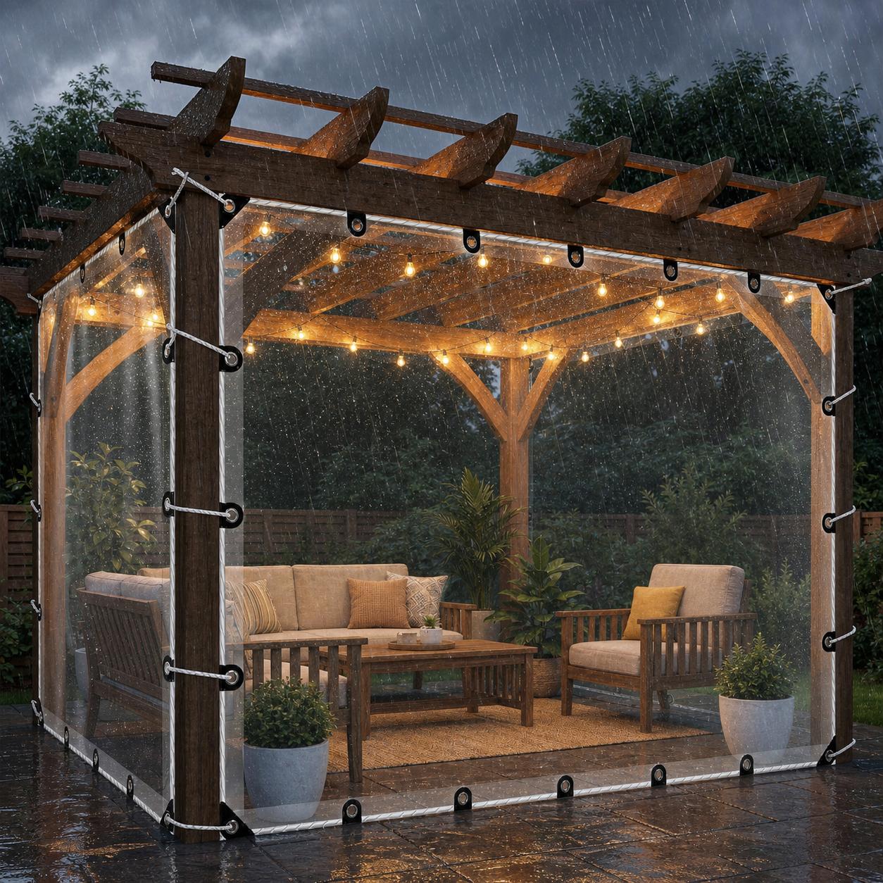 GarveeLife Clear Thickened PVC Vinyl Waterproof Heavy Duty Tarpaulin with Rustproof Grommets for Outdoor Patio Greenhouse #C3H-5R9F4AYJ0SA
