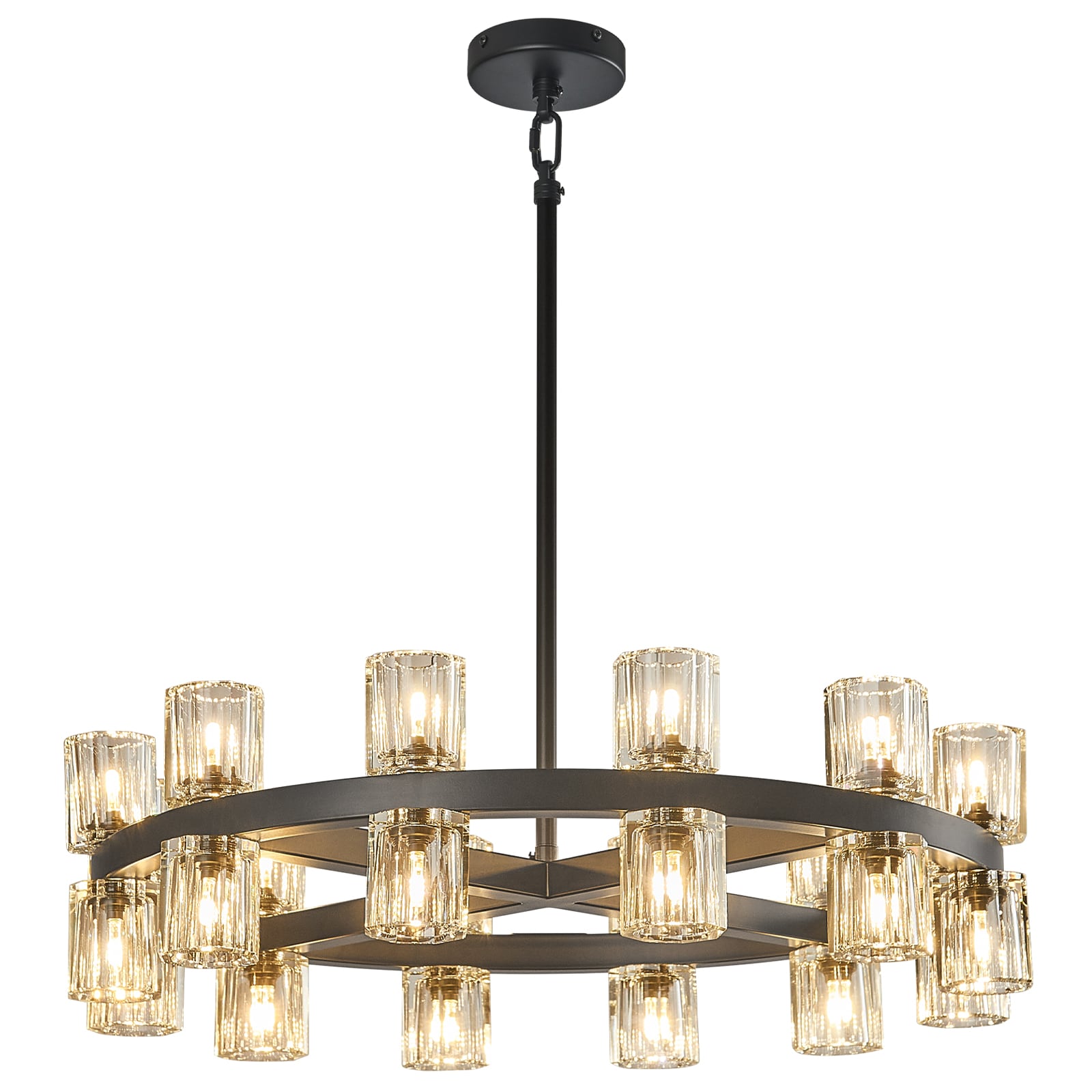 ZHLLMQ 24-Light Matte Black Industrial K9 Crystal Metal Wagon Wheel Round Chandelier