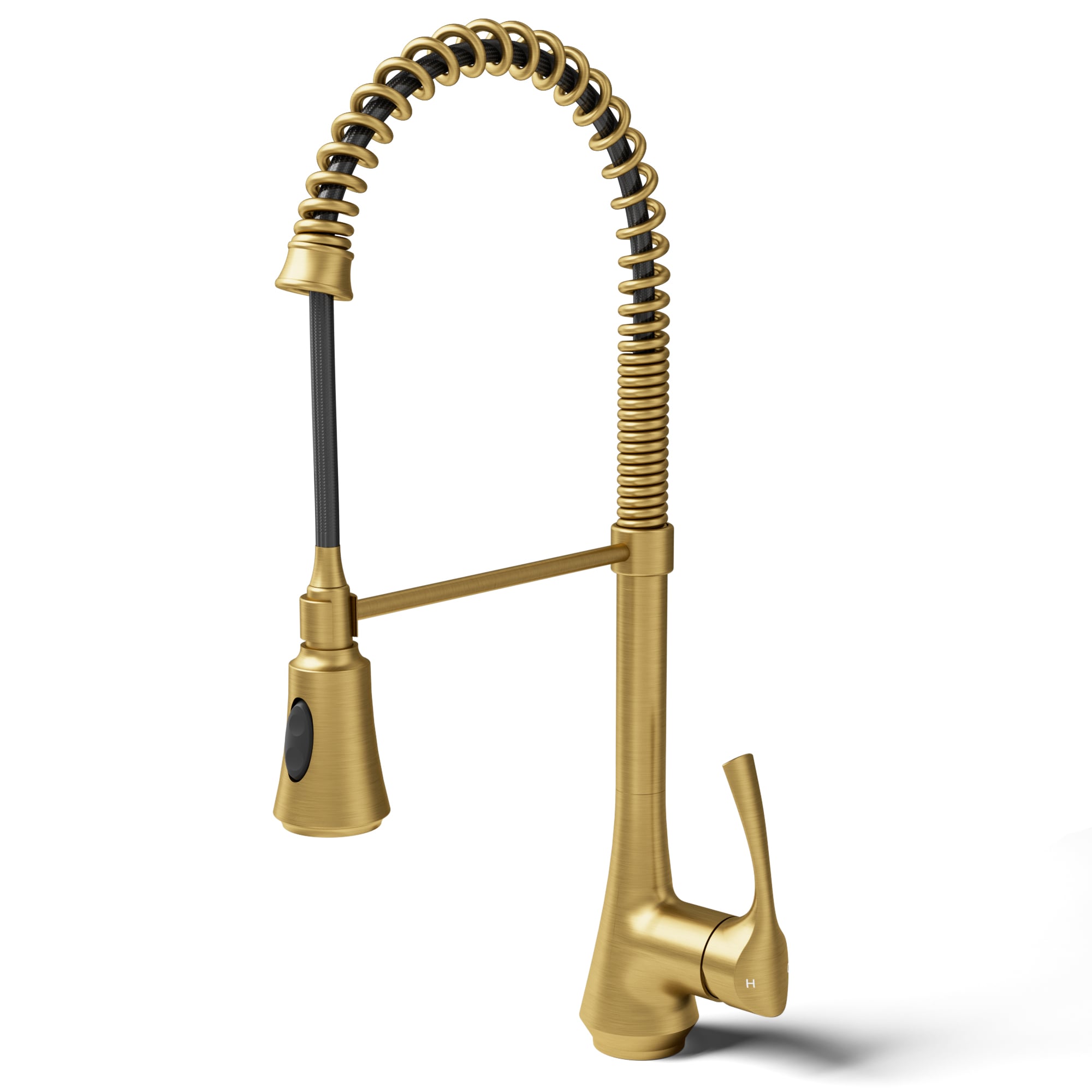 YAWWALK  Brushed Gold 1-Handle 1-Hole Deck-Mount Pull-Down 2-Function Kitchen Faucet with Sprayer