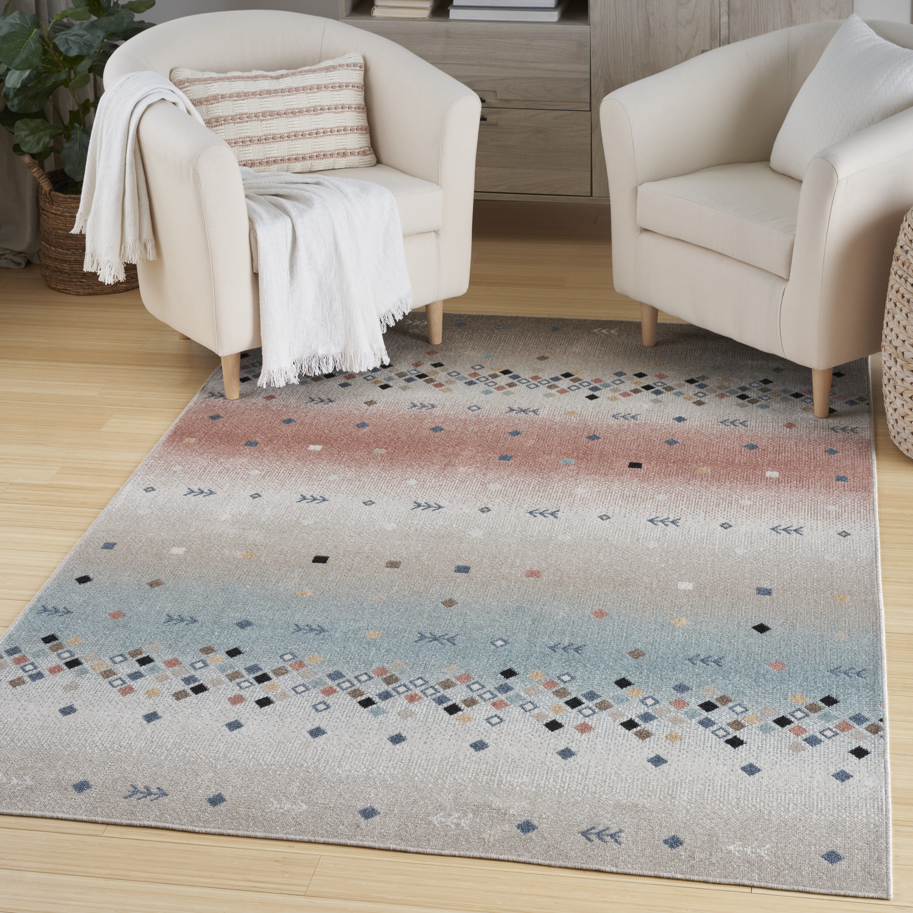 Nourison Home 099446974747 Washable Decor 7 x 9 (ft) Polyester Multicolor Rectangular Indoor Geometric Machine washable Area rug