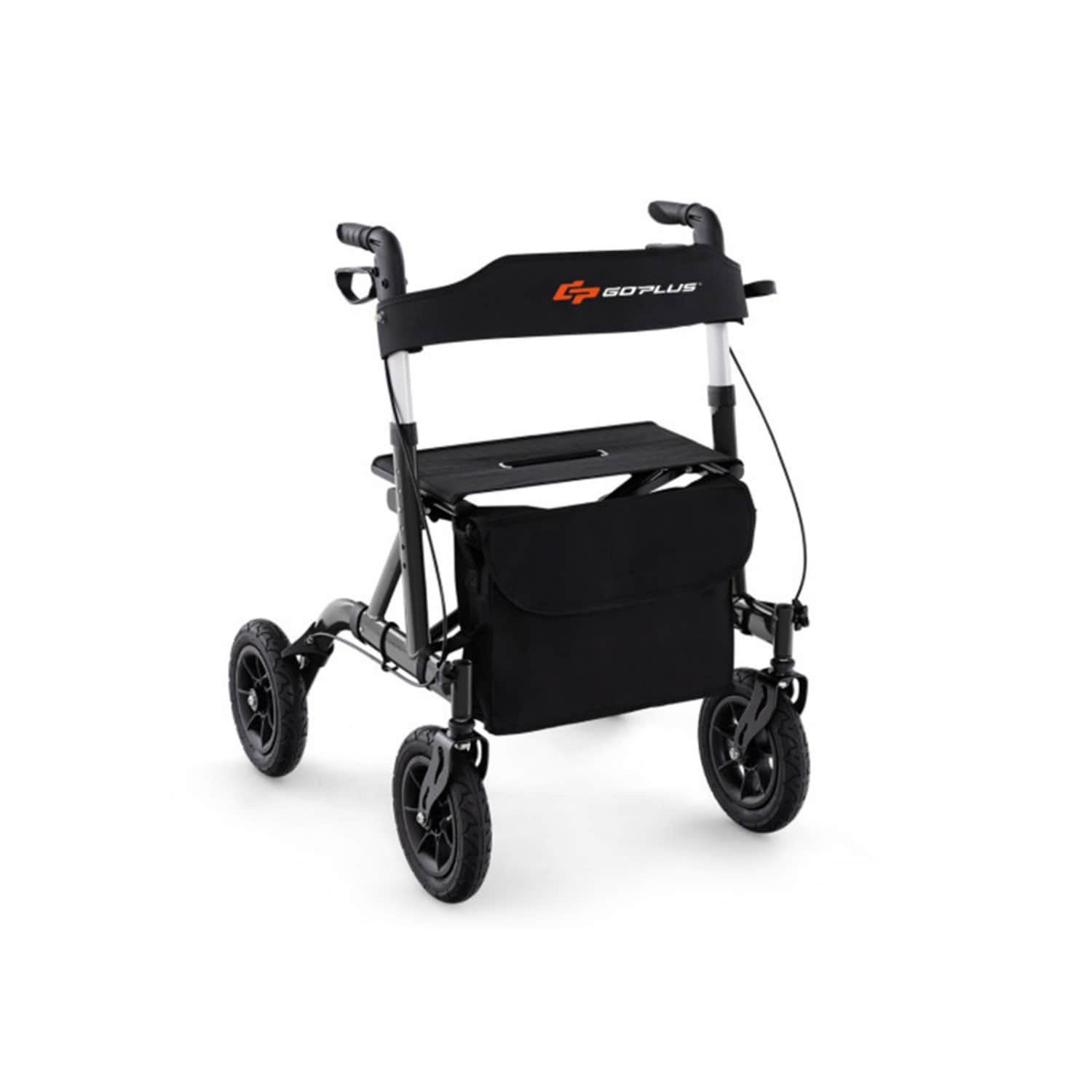 Meibamake Outdoor Rolling Rollator Walker 9.5 in All Terrain Wheels 6 Level Adjustable 32 in to 37 in Foldable Padded Seat Storage Bag+Umbrella Holder