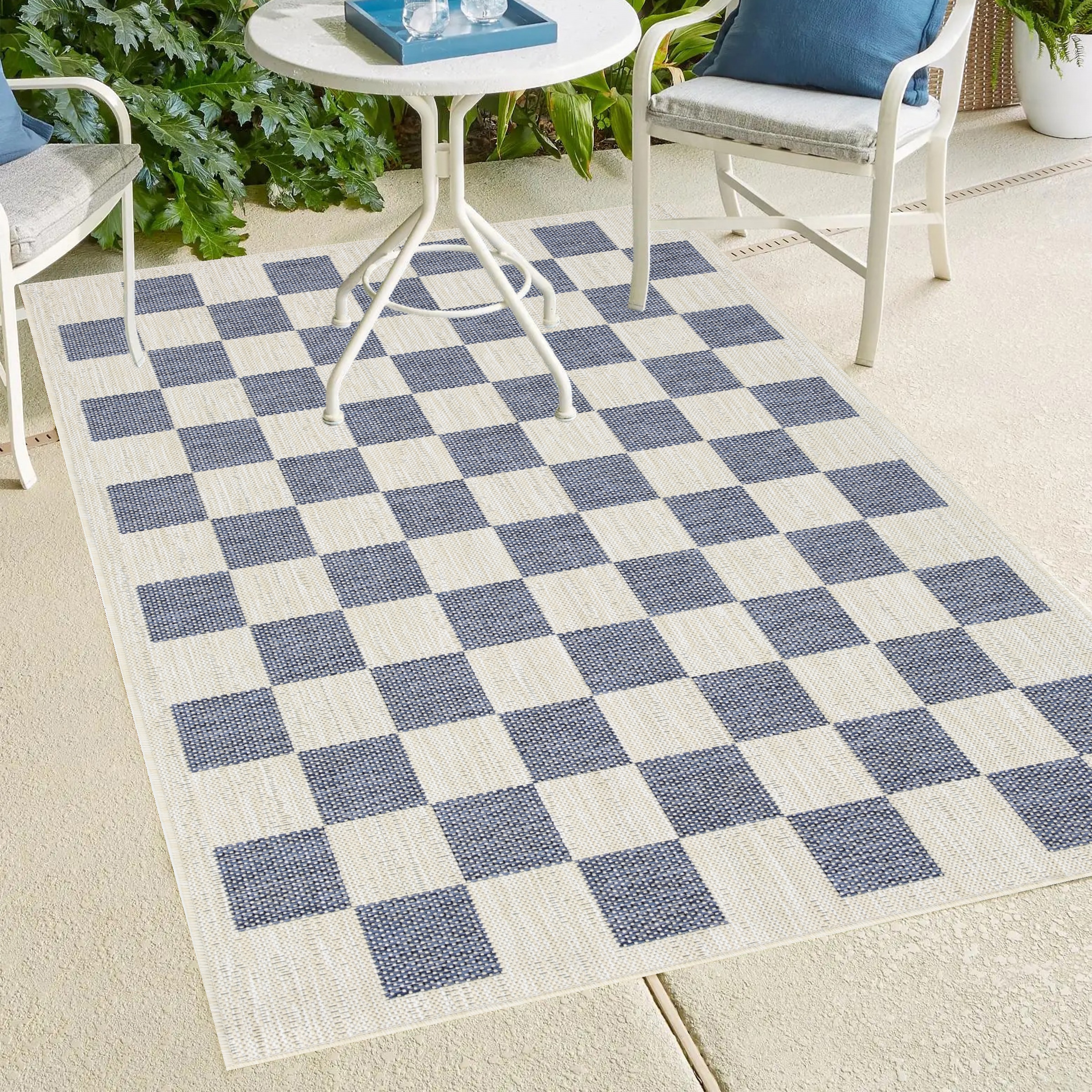 Playa Rug PLY-DAY-BLUE-8X10 8 x 10 (ft) Sisal Daisy-Ivory Blue Rectangular Indoor/Outdoor Geometric Area rug