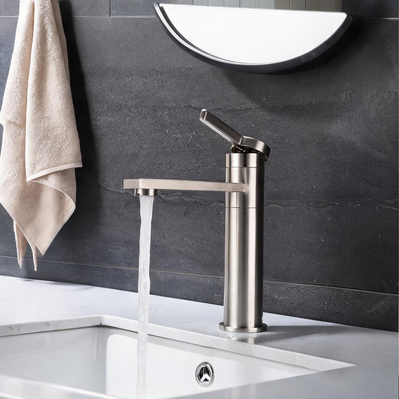 Naturefalls - Single Hole Bathroom Sink Faucet in Brushed Nickel Stainless Steel with Spot-Free F...