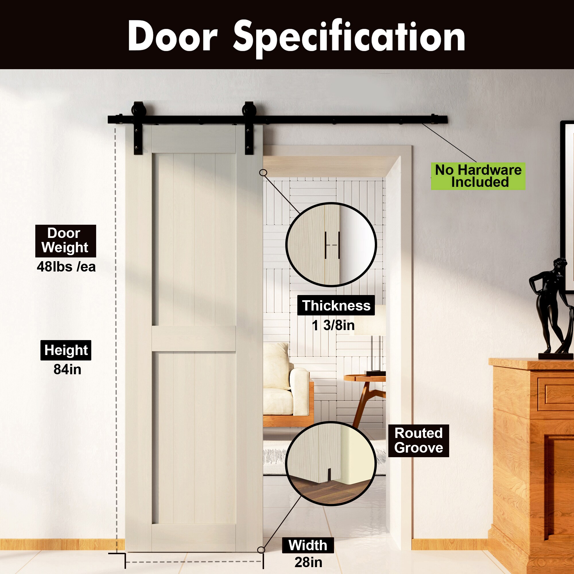 HOMACER 2884-H-TGRAY Barn-Doors - View #3