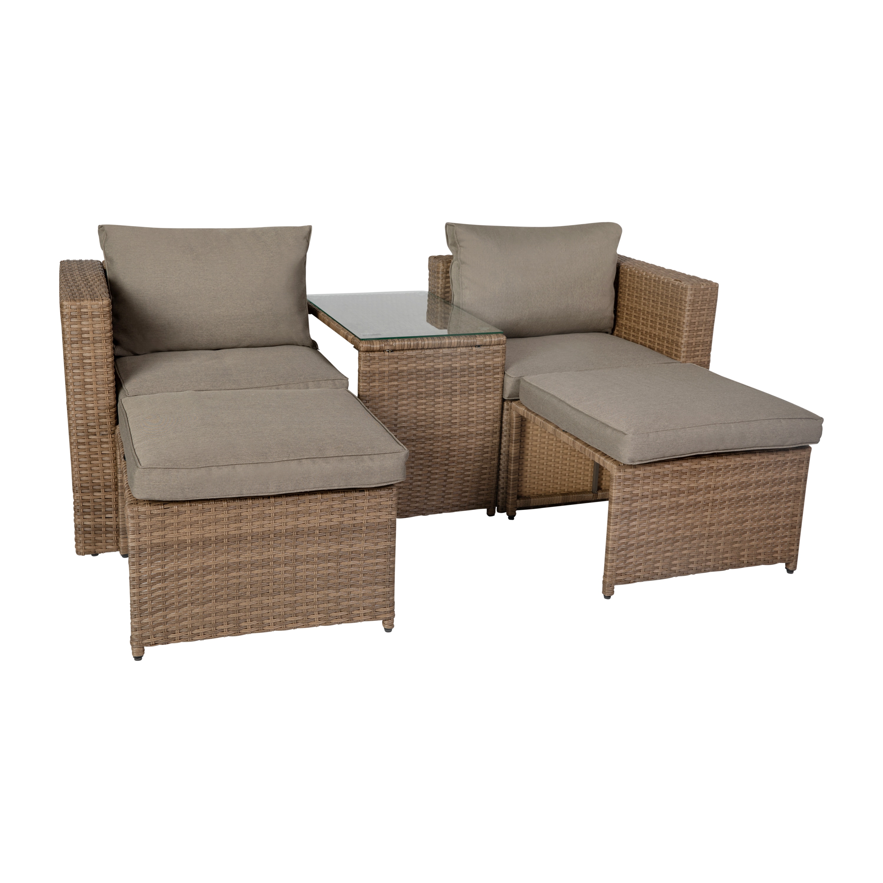 Flash Furniture 196861152177 Nico Indoor/Outdoor Modular Loveseat Sofa Set with Table and Ottomans; Gray Cushions and Natural Rattan