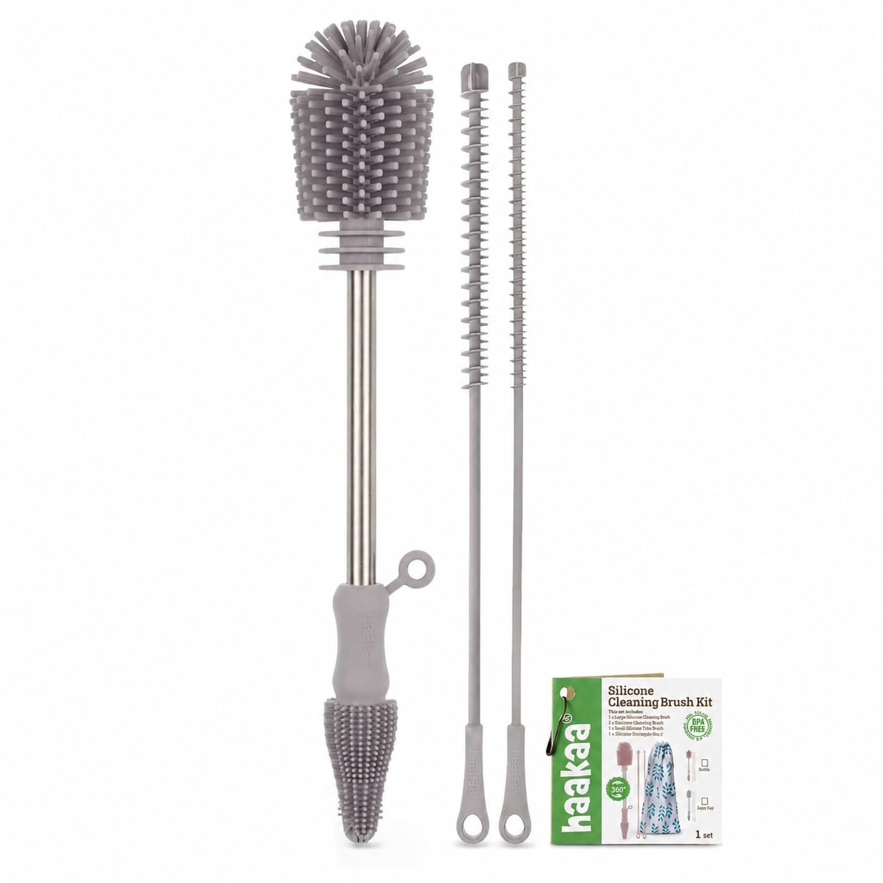 KIWDZFU  Silicone Cleaning Brush Kit SUVA Grey Bottle Brush Set for Baby Bottles Breast Milk Collector Nipples Storage Bags Tube and Straw