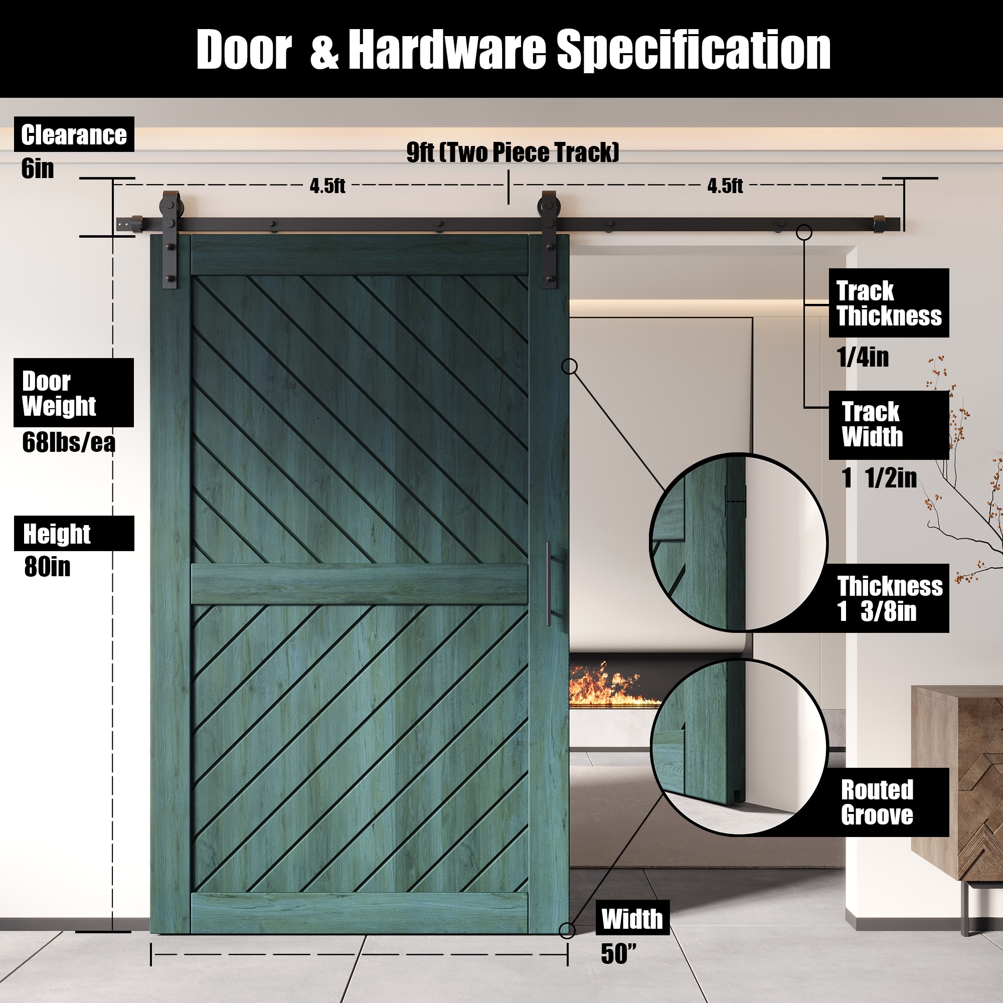 HOMACER YT1H108C-XT4-5080-RP Barn-Doors - View #2