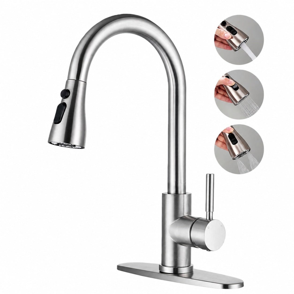 LILILIAN FMY  Kitchen Faucet with Pull Down Sprayer 3 Function High Arc Single Handle Brushed Nickel Stainless Steel for RV Bar Farmhouse Laundry