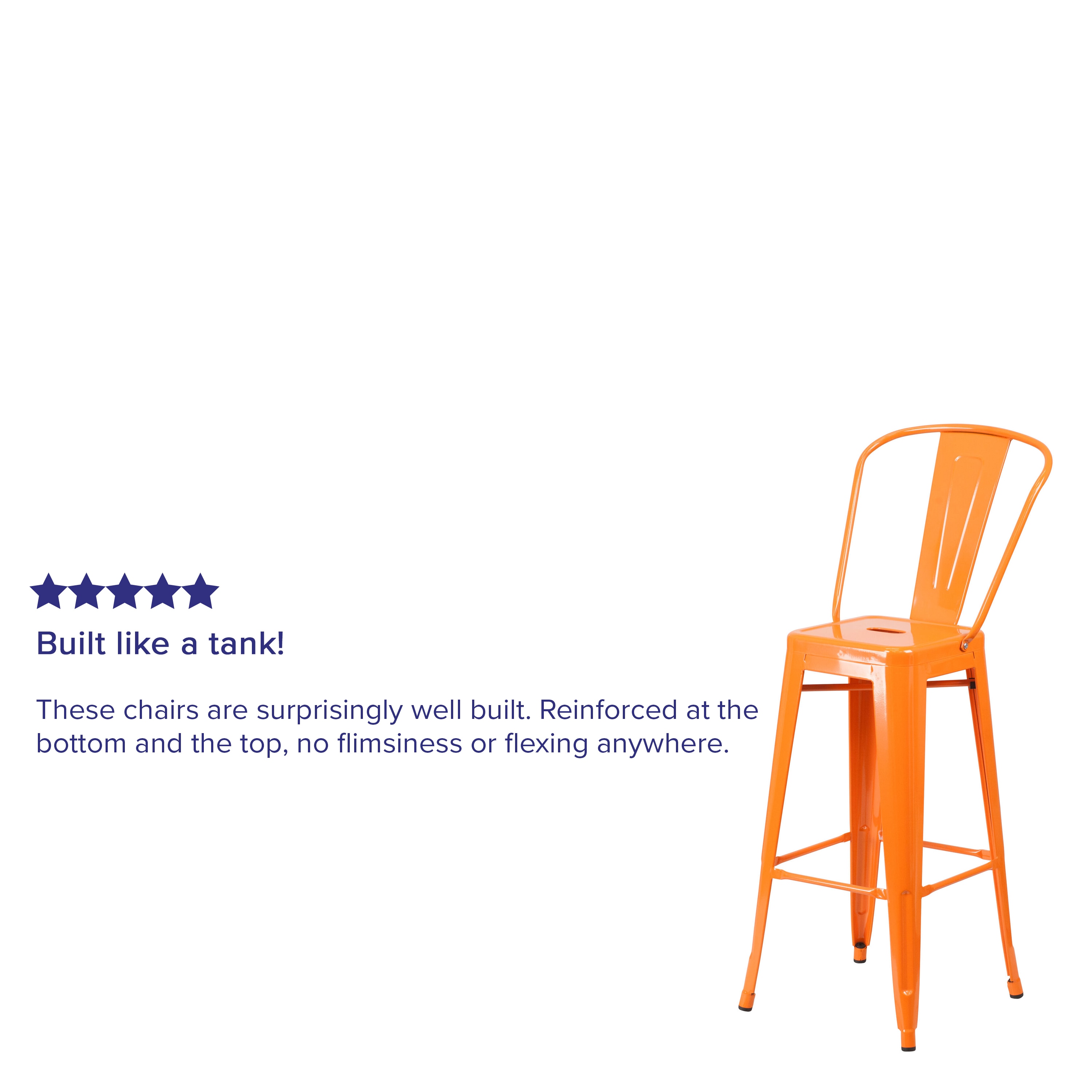 Bright Orange Metal 30" High Indoor-Outdoor Barstool with Slat Back