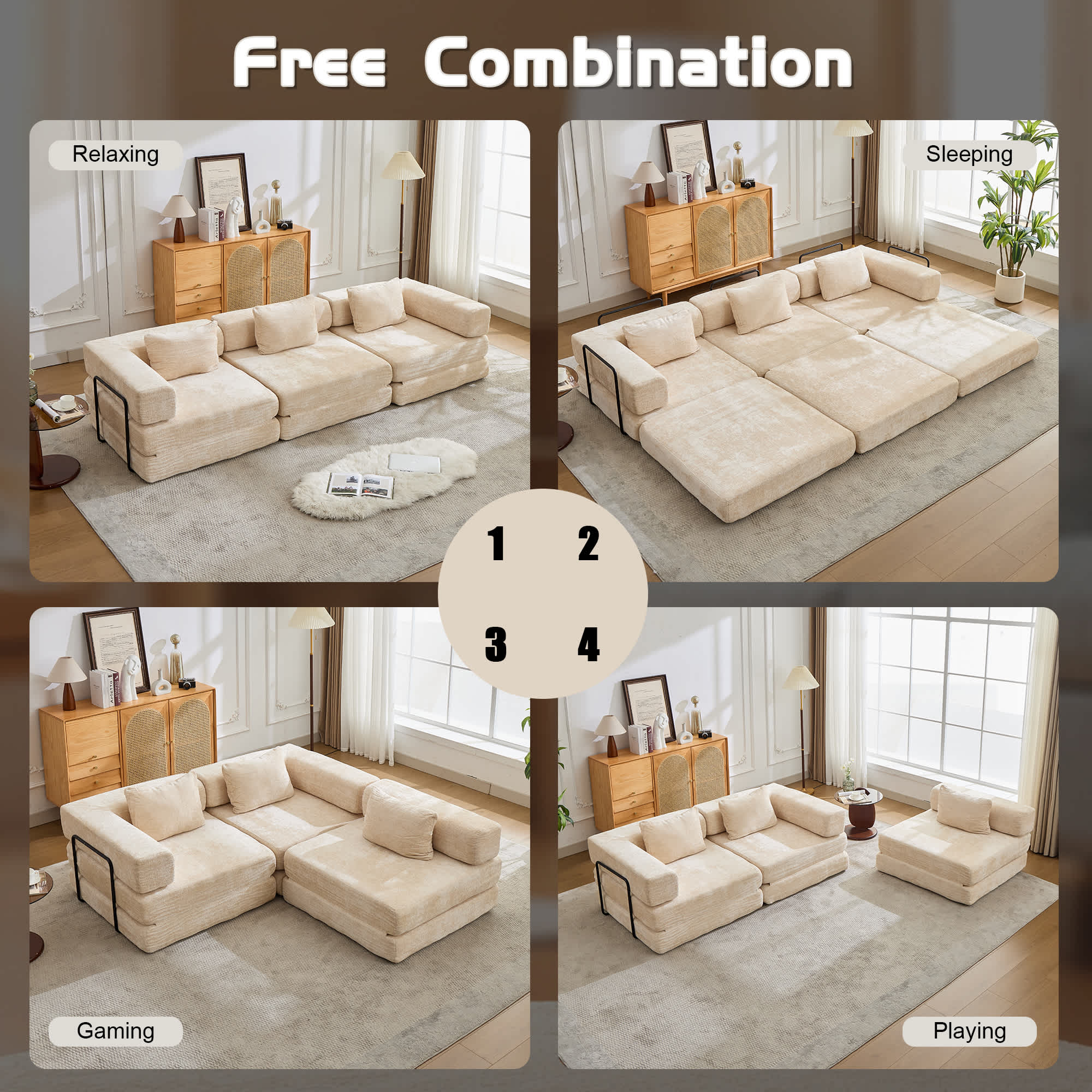 Vynxaria Compression Sofa Convertible Floor Sofa Bed Fixed Shape