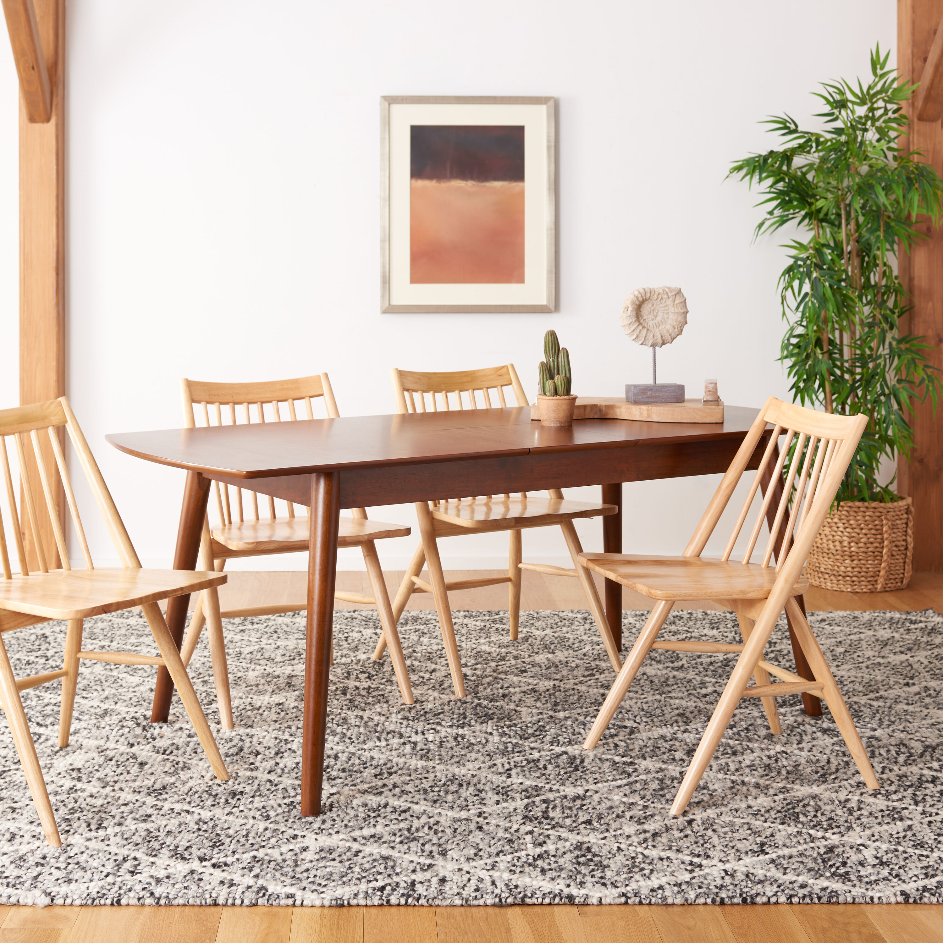Safavieh Walnut Contemporary Modern Extending Self storing Leaf Dining Table Wood with Ac Coating Wood Base 31.5 in L x 29.13 in H