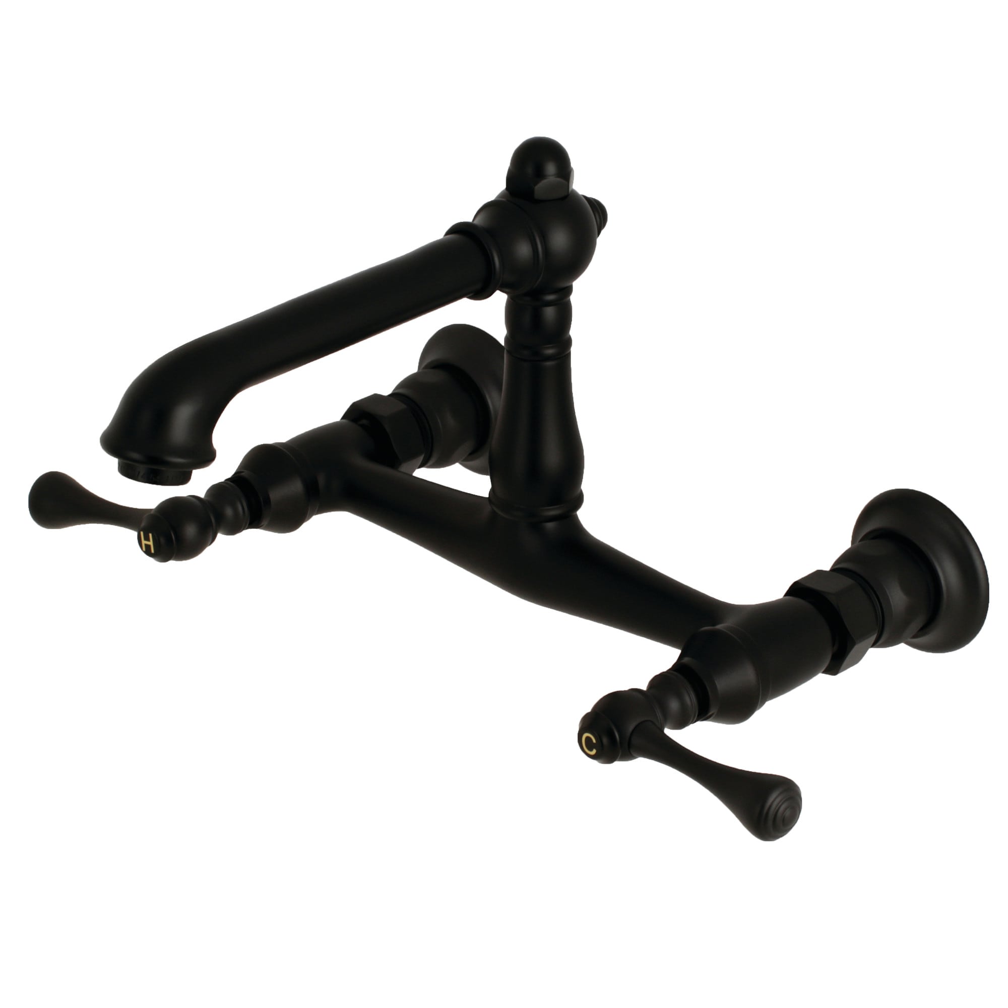 Kingston Brass WLKS7240BL English Country Matte black Wall-mount 2-handle Mid-arc Residential Handle Bathroom Sink Faucet