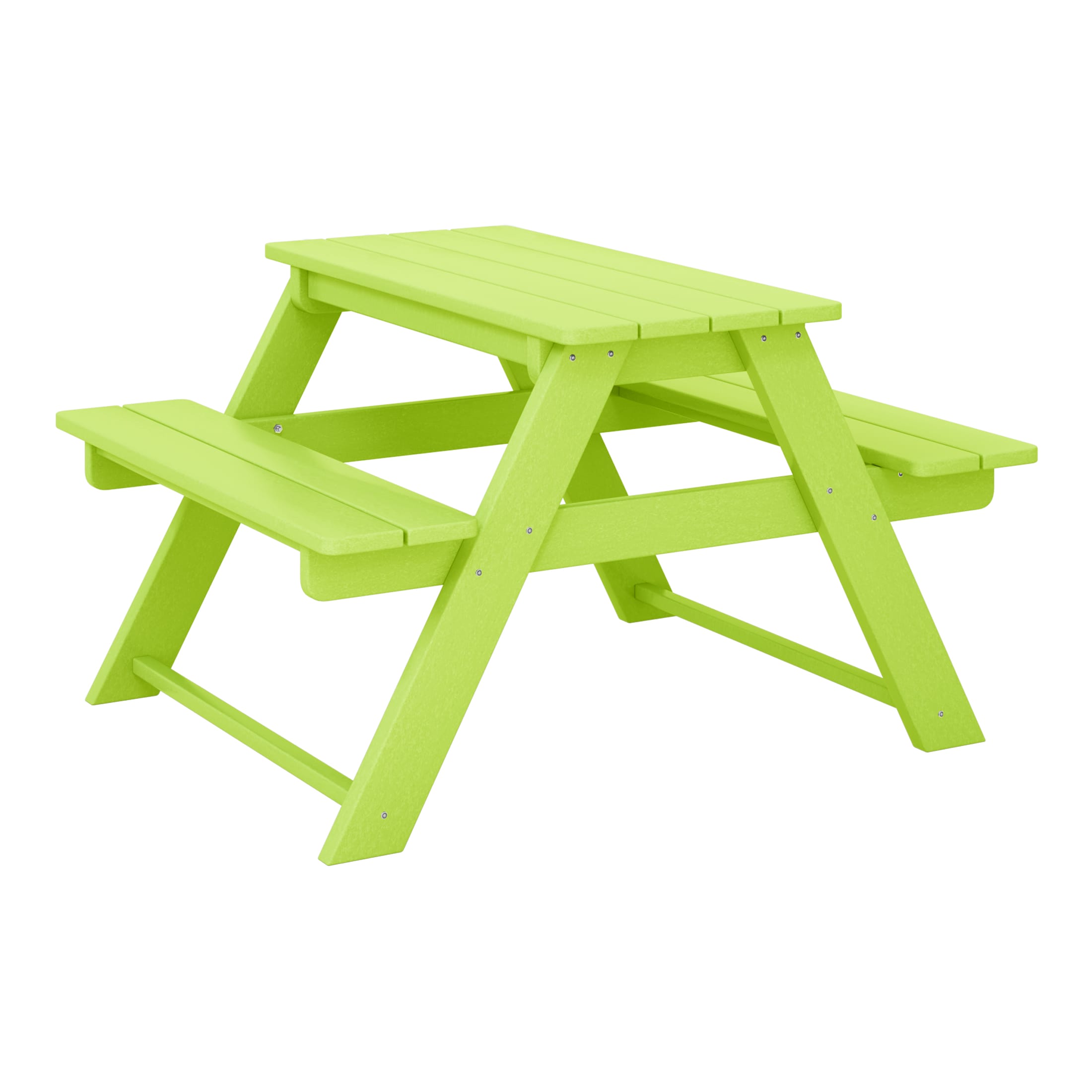 Lime green/yellow wooden picnic table