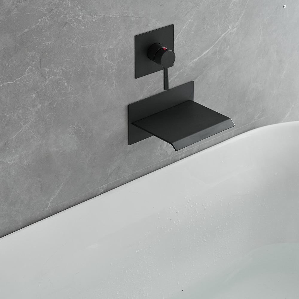 BWE Matte Black 1-handle Wall-mount Waterfall Bathtub Faucet (Valve ...