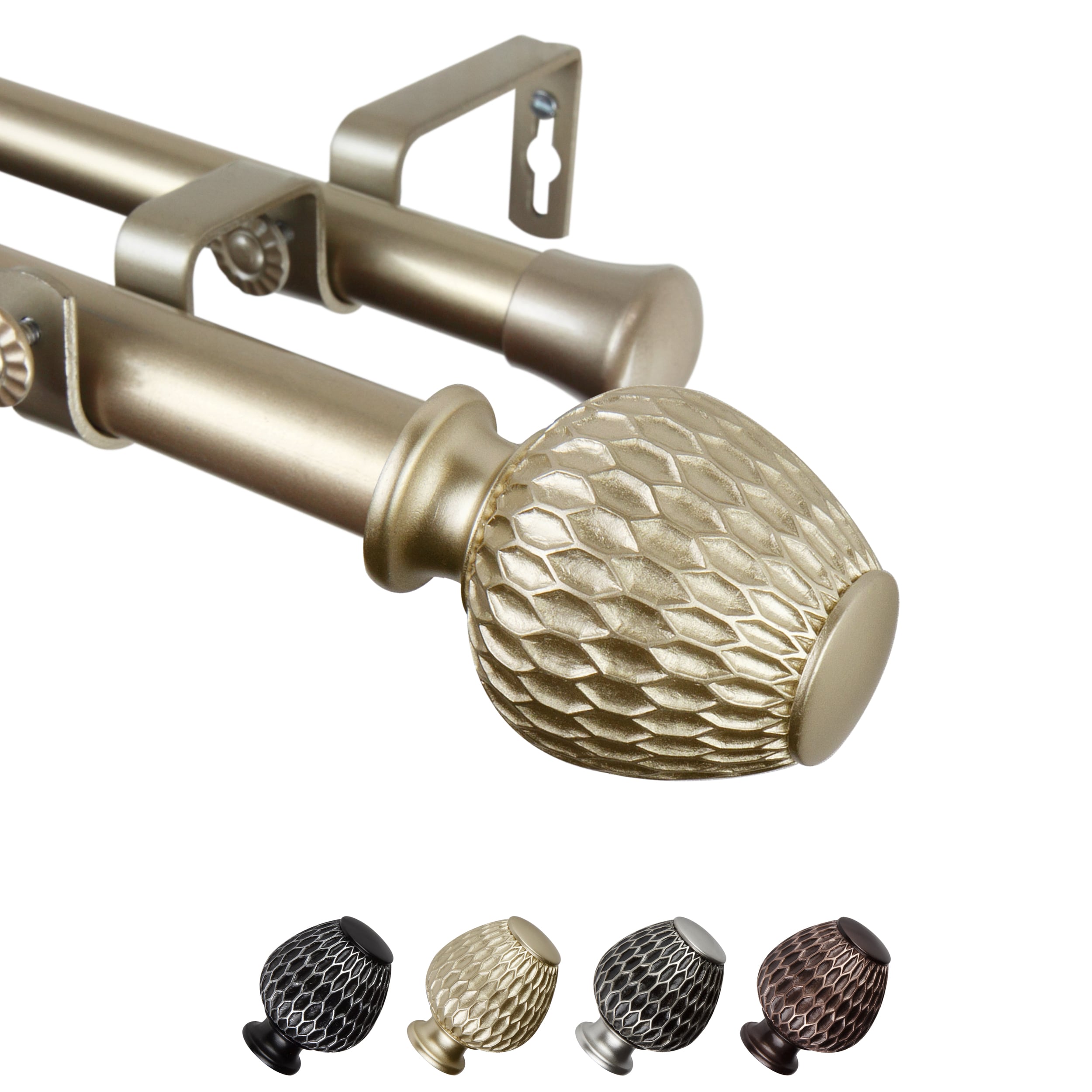 Hart & Harlow L-100-39-1603-D Ashley 1-in 160-in to 240-in Gold Steel Double curtain rod with Finials
